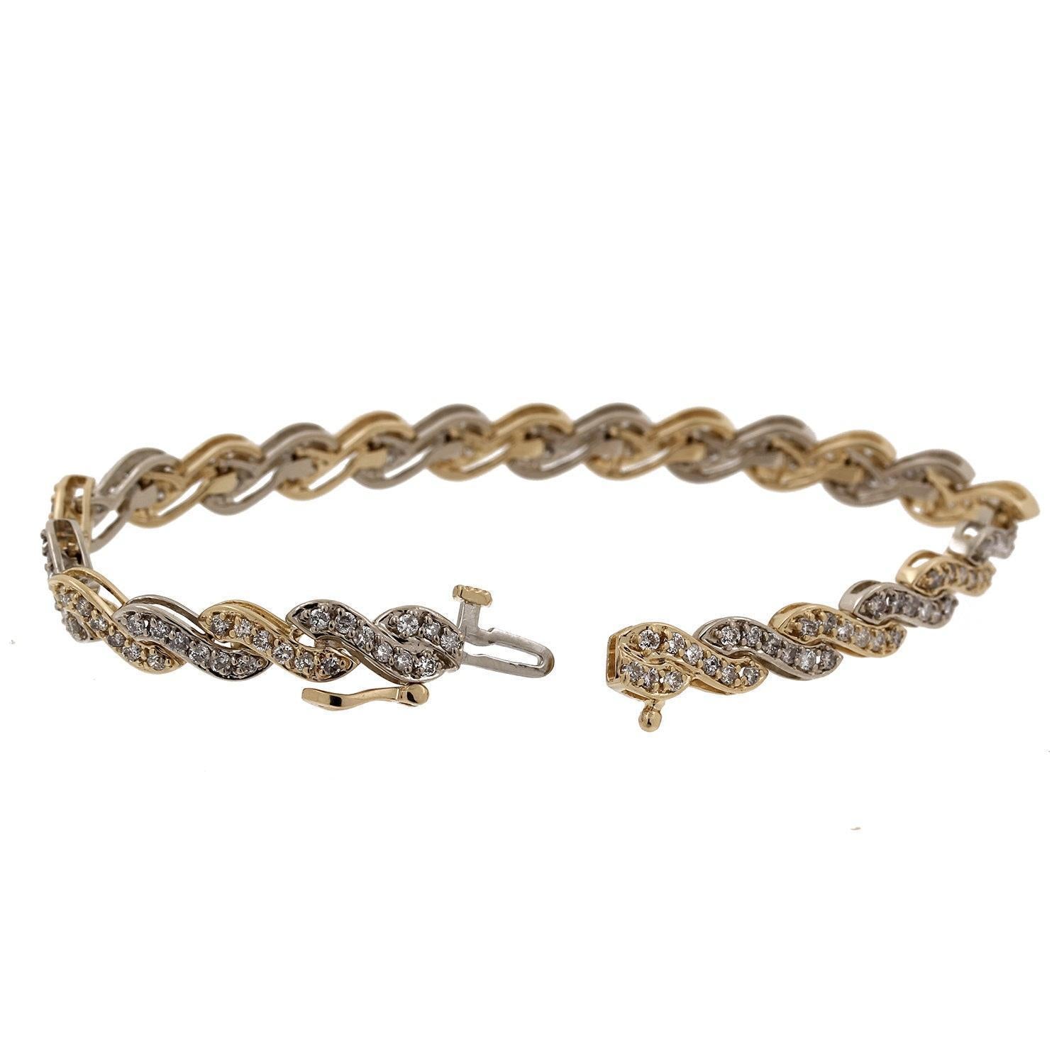 3.00 TW Diamond S Link Bracelet 14K Two-Tone Gold Ladies Estate 7"