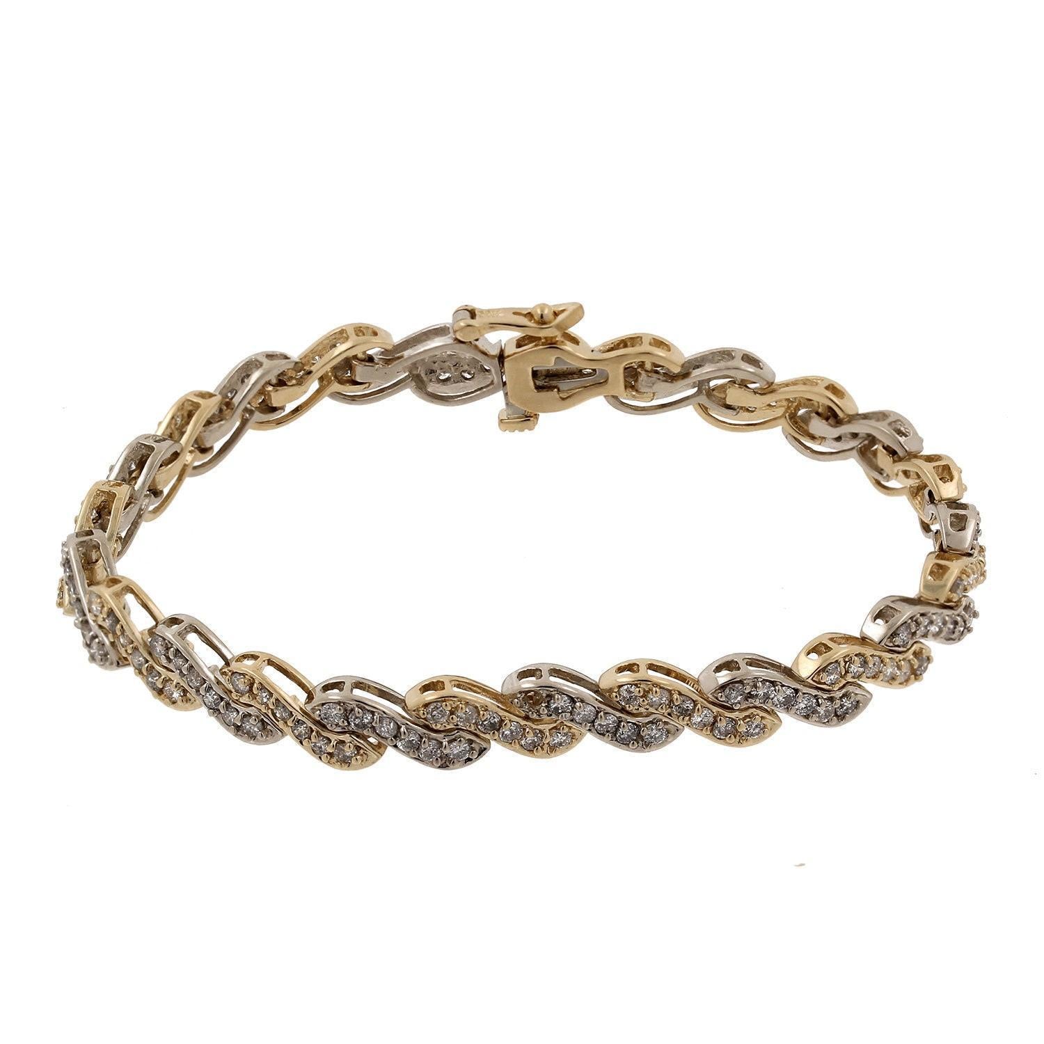 3.00 TW Diamond S Link Bracelet 14K Two-Tone Gold Ladies Estate 7"