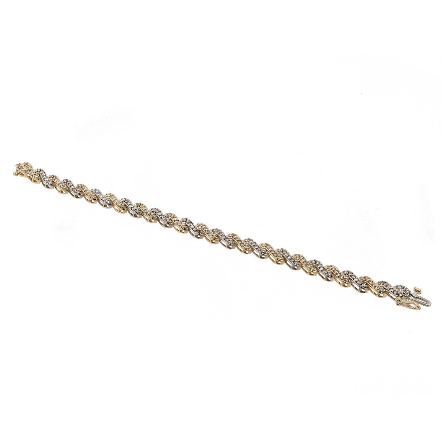 3.00 TW Diamond S Link Bracelet 14K Two-Tone Gold Ladies Estate 7"
