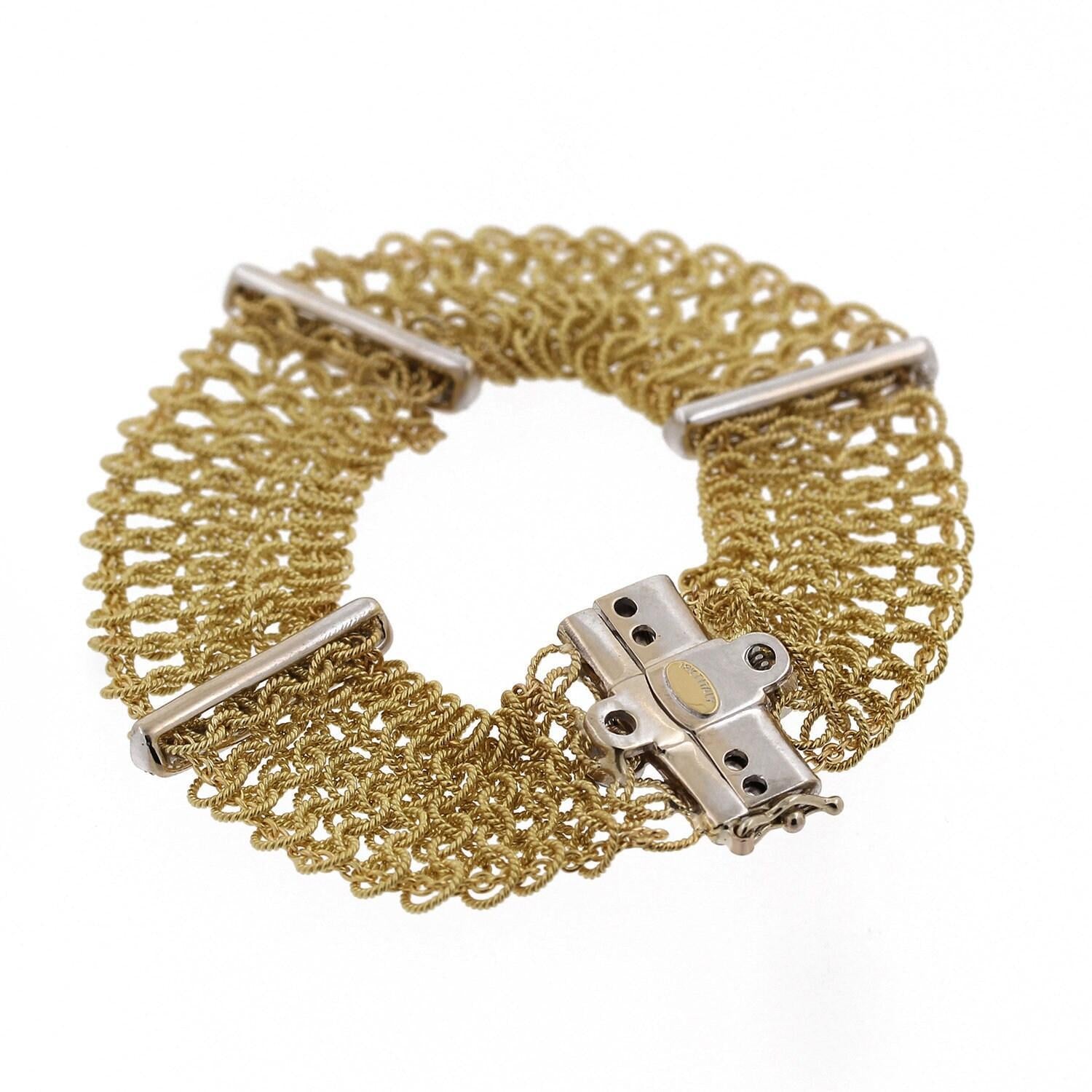 Diamond Sapphire Mesh Chain Bracelet 18K Gold 0.80 CTW 6.5" Ladies Estate