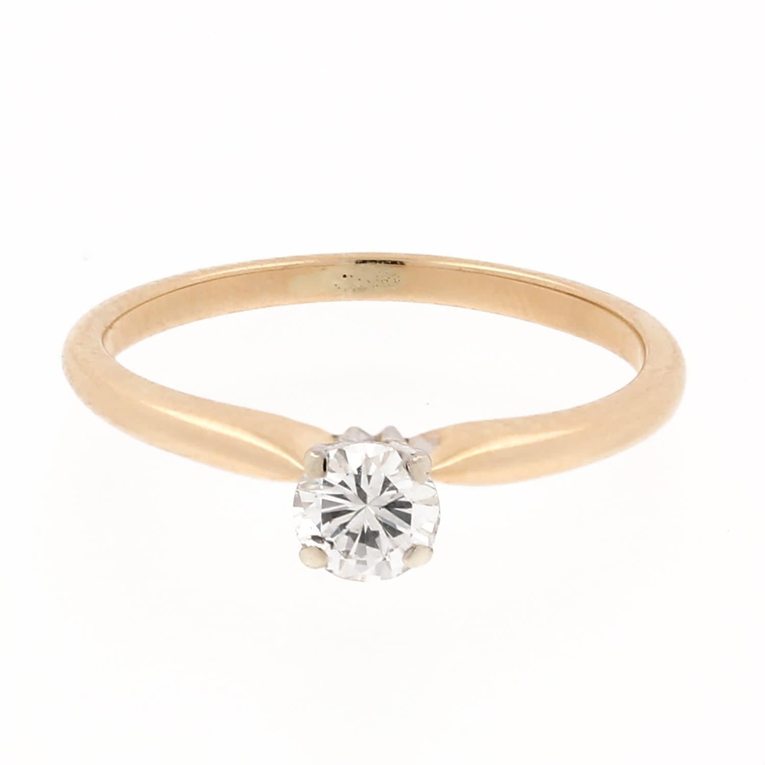 Diamond Solitaire Engagement Ring 14K Two-Tone Gold 0.30 CT Round Diamond Size 5