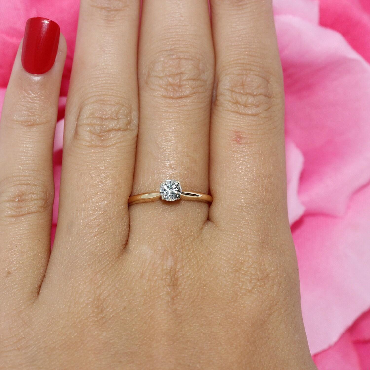 14K Two-Tone Gold Diamond Solitaire Engagement Ring 0.30CT Round Estate Size 5