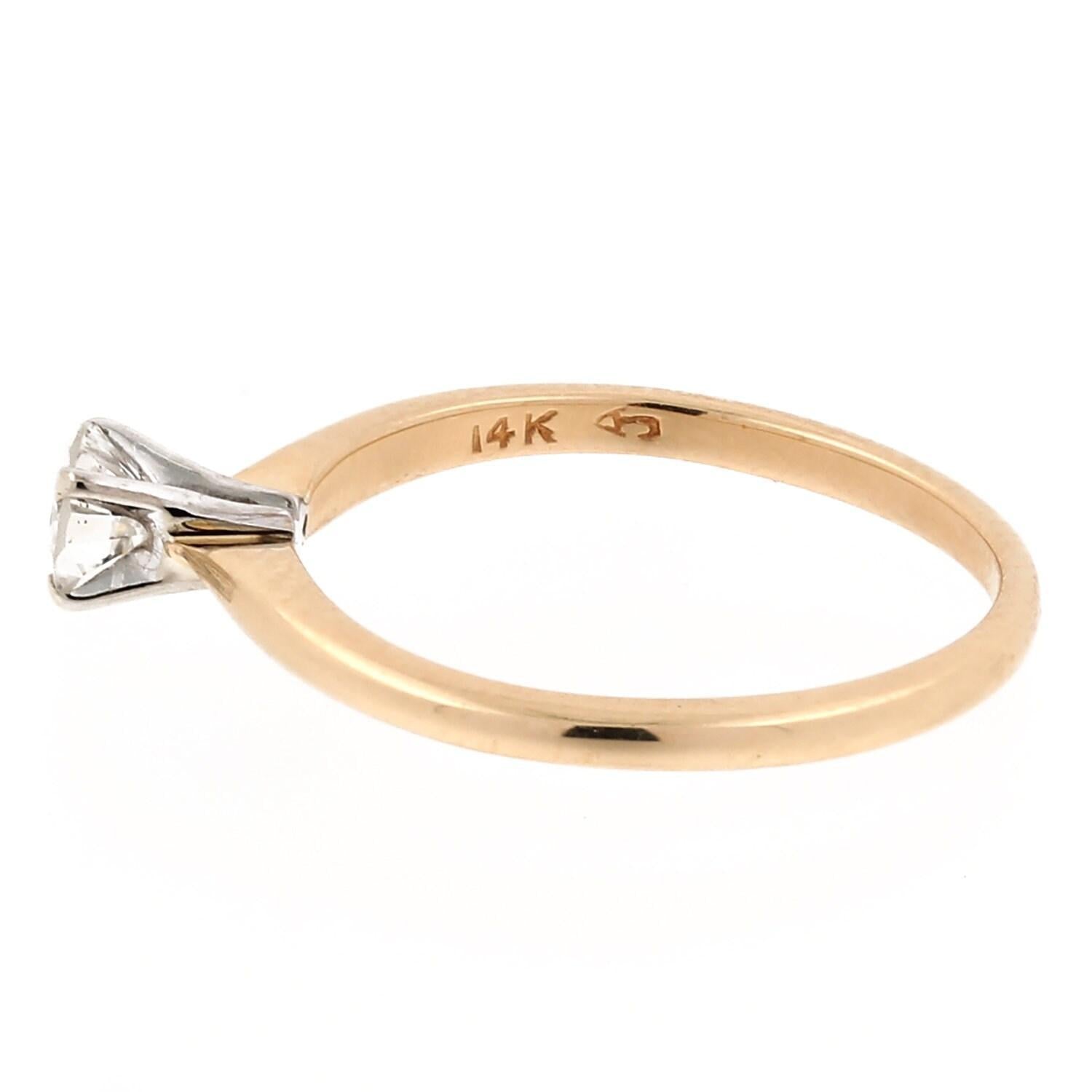 Diamond Solitaire Engagement Ring 14K Two-Tone Gold 0.30 CT Round Diamond Size 5