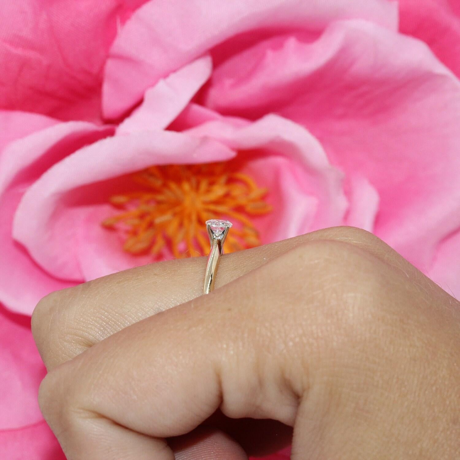 Diamond Solitaire Engagement Ring 14K Two-Tone Gold 0.30 CT Round Diamond Size 5