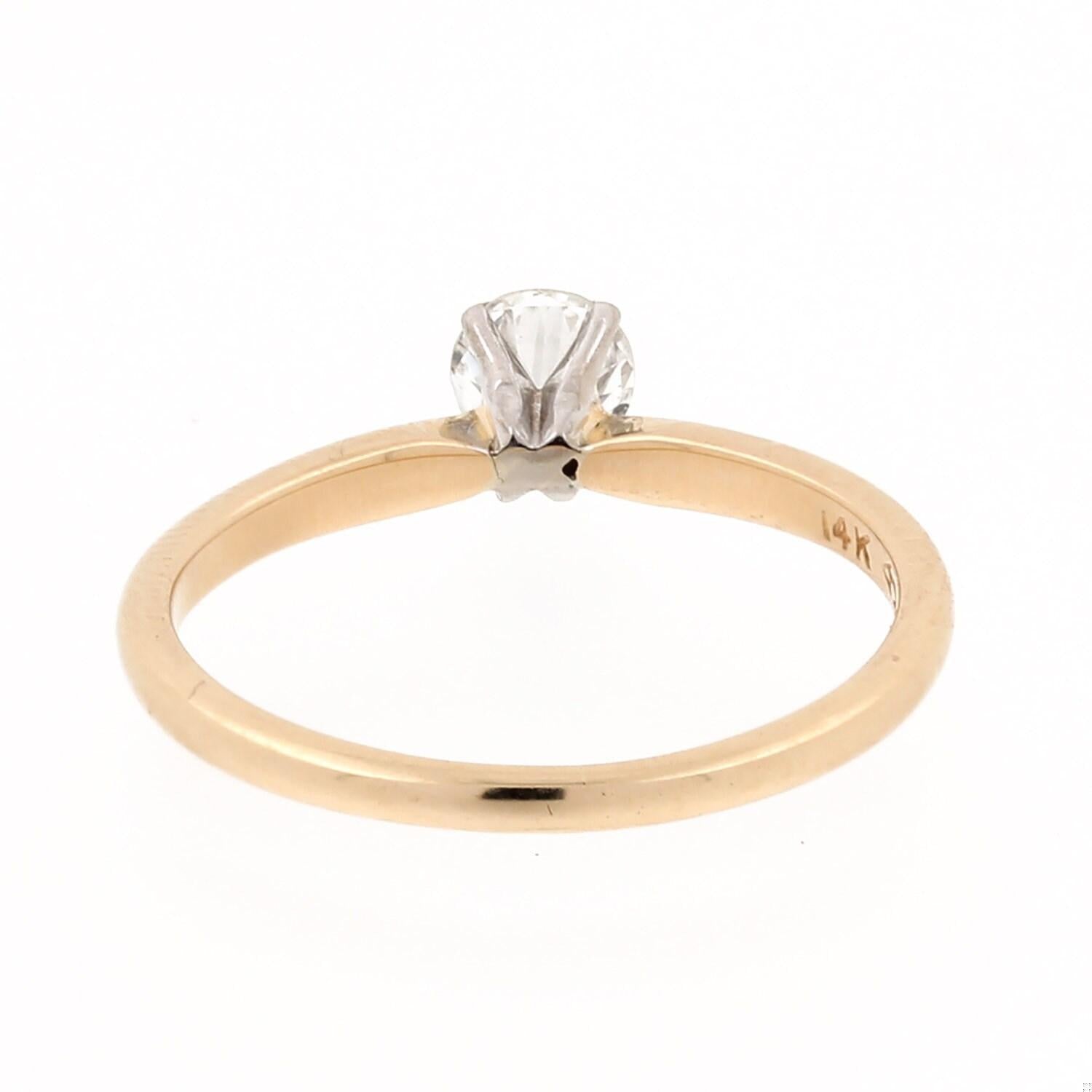 Diamond Solitaire Engagement Ring 14K Two-Tone Gold 0.30 CT Round Diamond Size 5