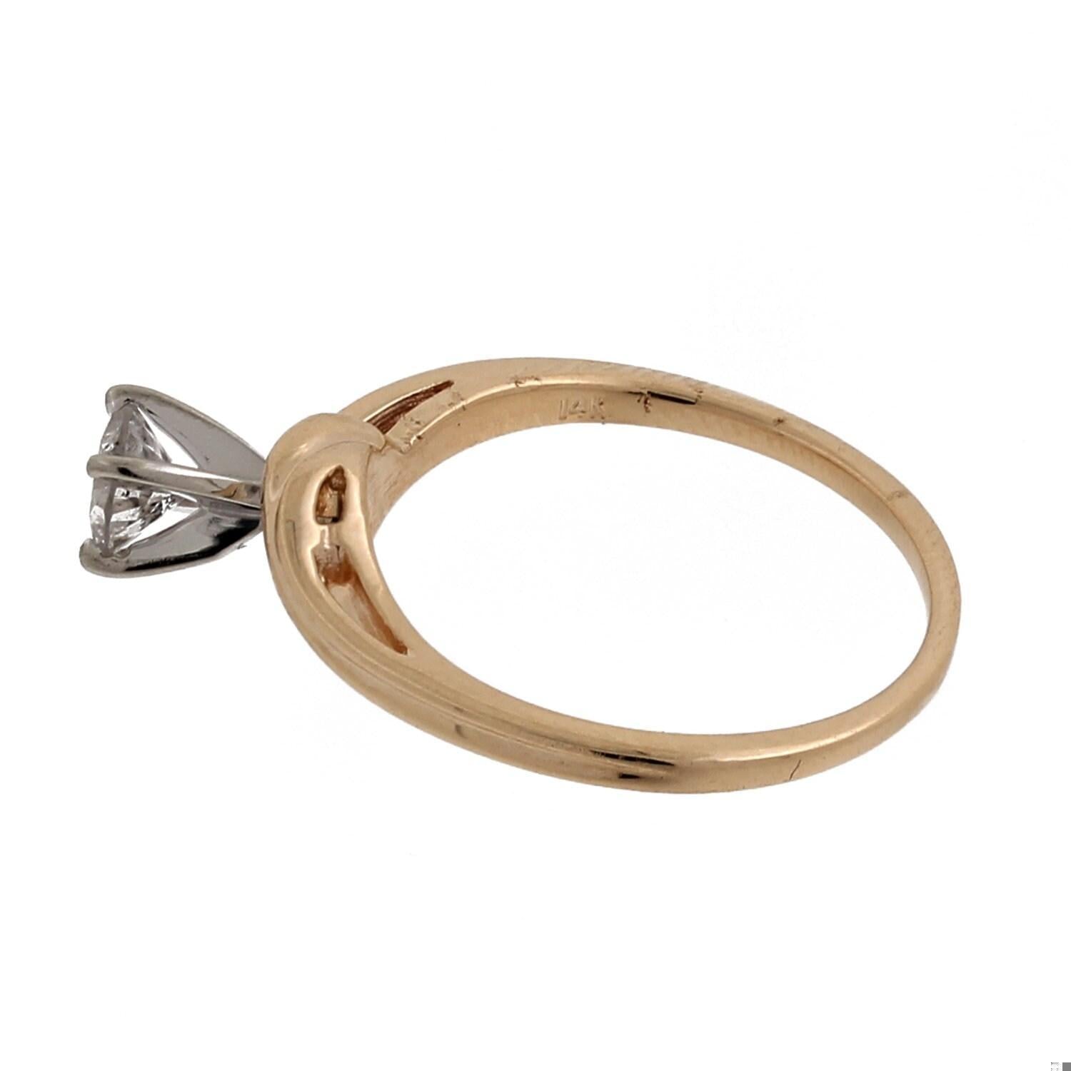 Diamond Solitaire Engagement Ring 14K Two-Tone Gold Swirl Band 0.38 CTW Size 6.5