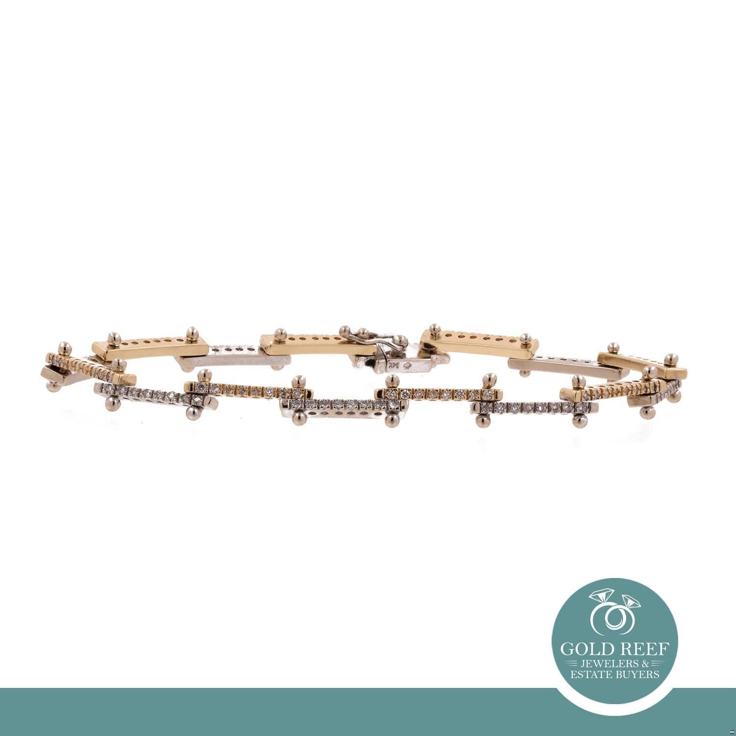 Diamond Station Bar Link Tennis Bracelet Two-Tone Gold 1.25 TW 8" Ladies Estate