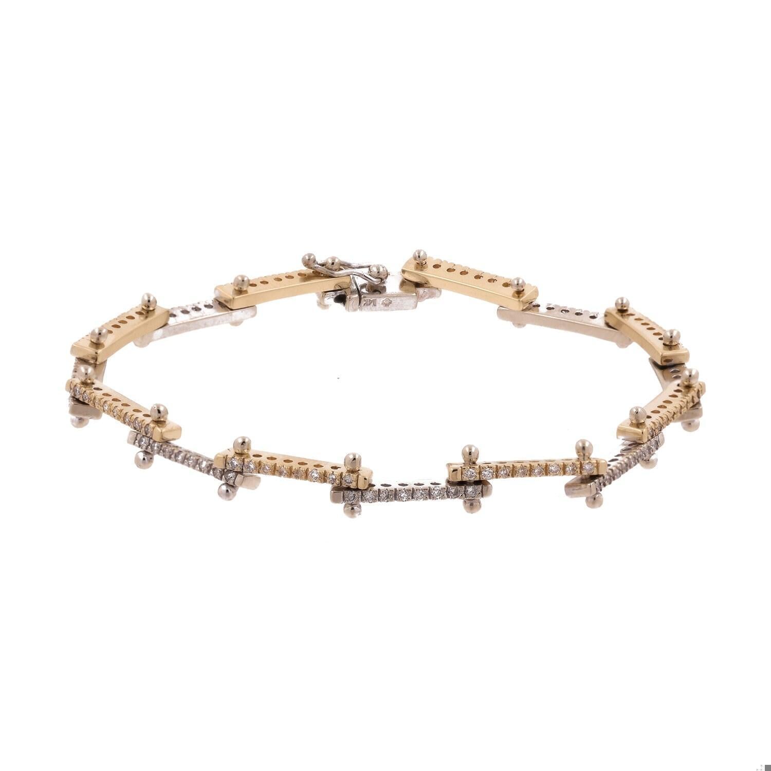 Diamond Station Bar Link Tennis Bracelet Two-Tone Gold 1.25 TW 8" Ladies Estate