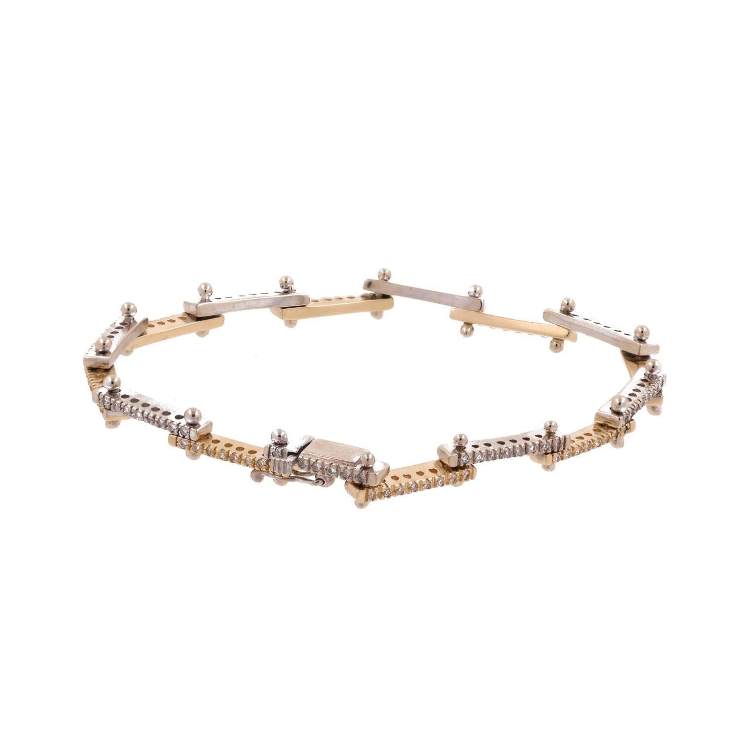 Diamond Station Bar Link Tennis Bracelet Two-Tone Gold 1.25 TW 8" Ladies Estate
