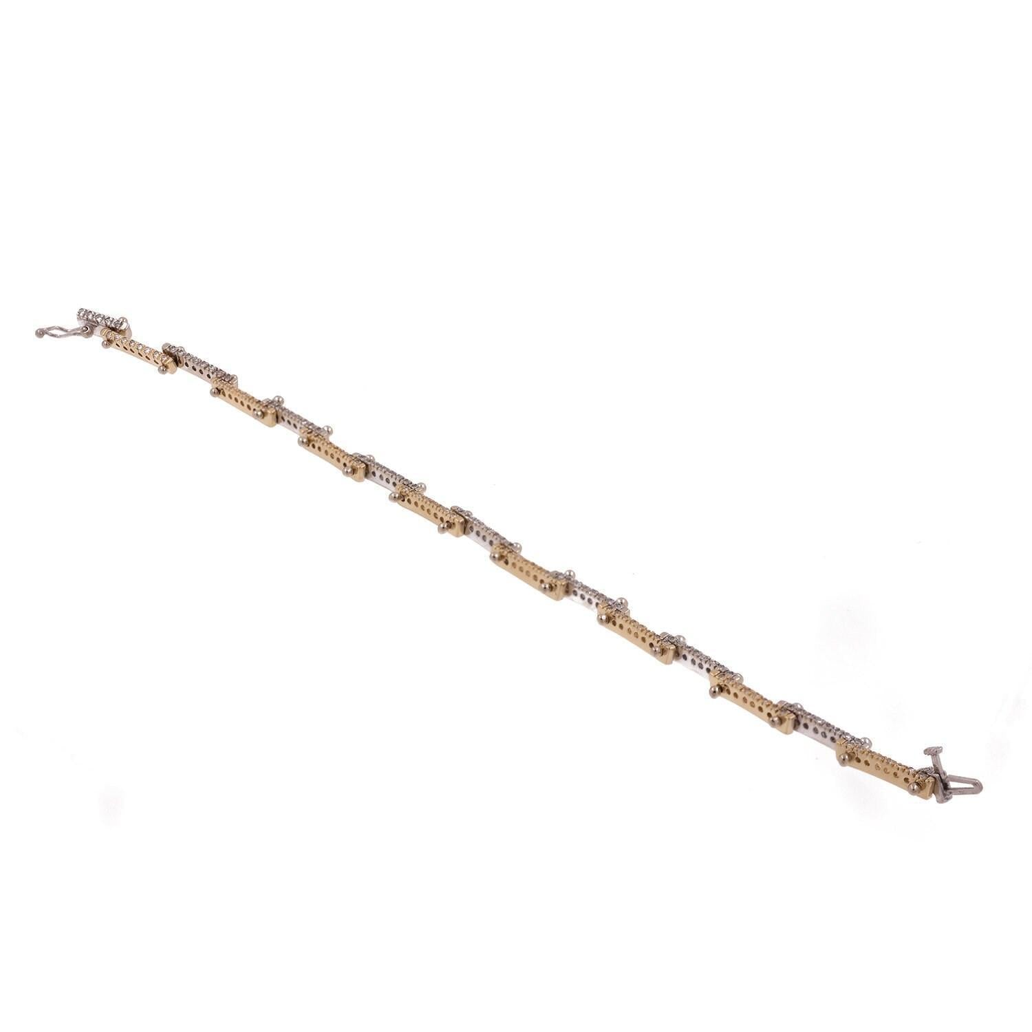 Diamond Station Bar Link Tennis Bracelet Two-Tone Gold 1.25 TW 8" Ladies Estate
