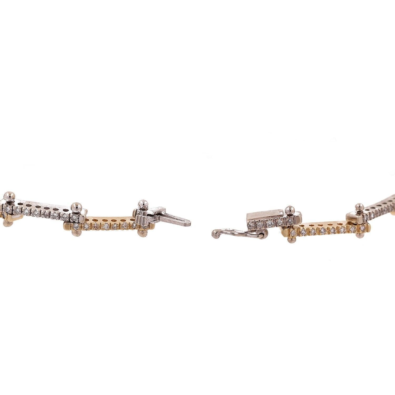 Diamond Station Bar Link Tennis Bracelet Two-Tone Gold 1.25 TW 8" Ladies Estate