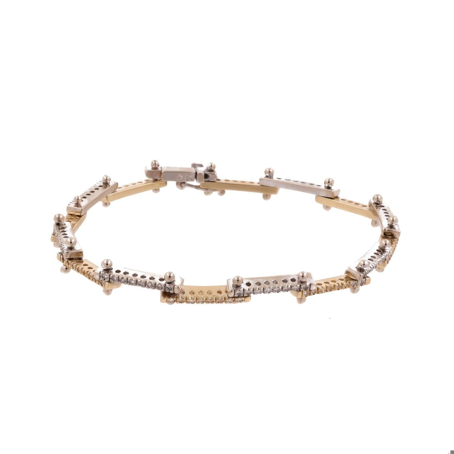 Diamond Station Bar Link Tennis Bracelet Two-Tone Gold 1.25 TW 8" Ladies Estate