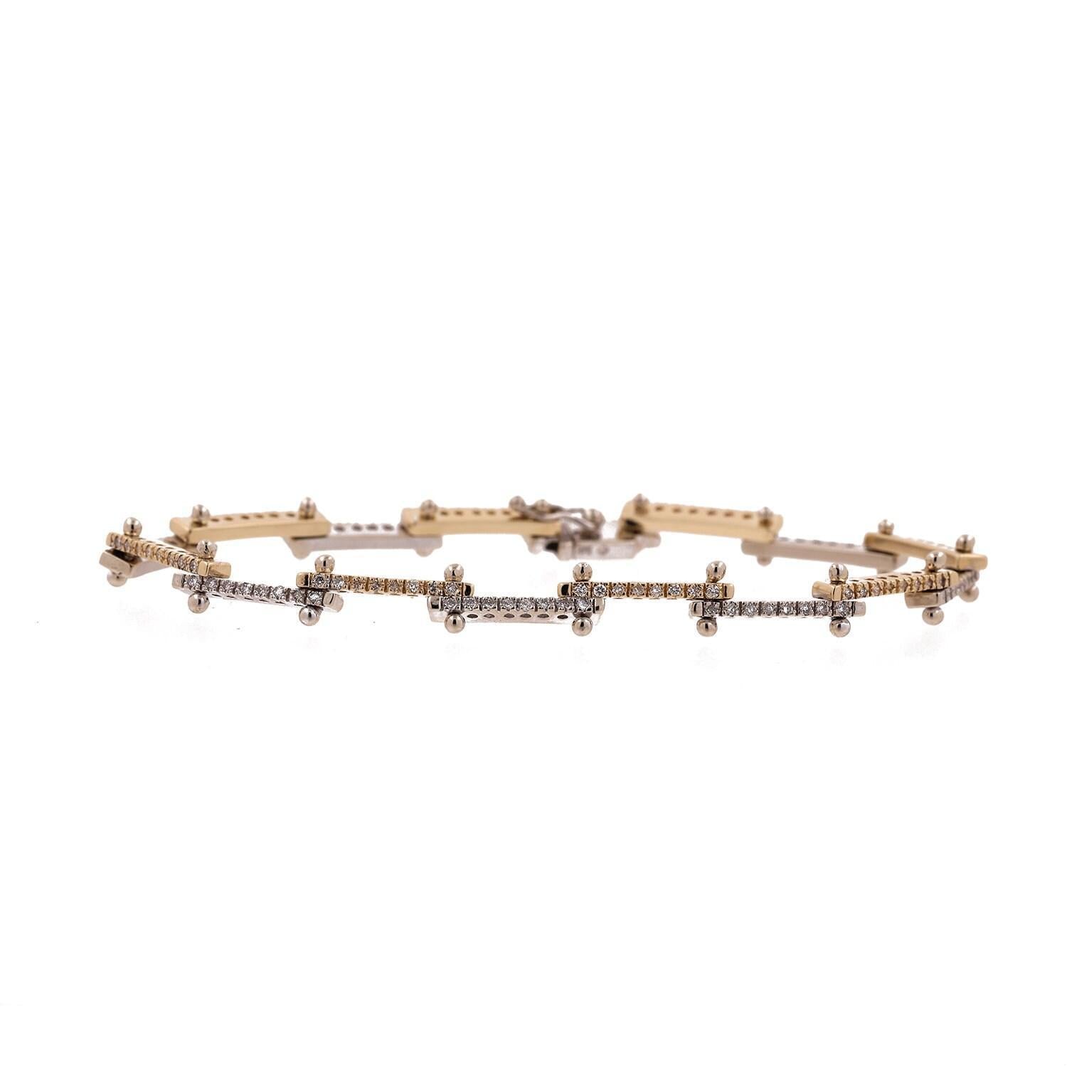 Diamond Station Bar Link Tennis Bracelet Two-Tone Gold 1.25 TW 8" Ladies Estate