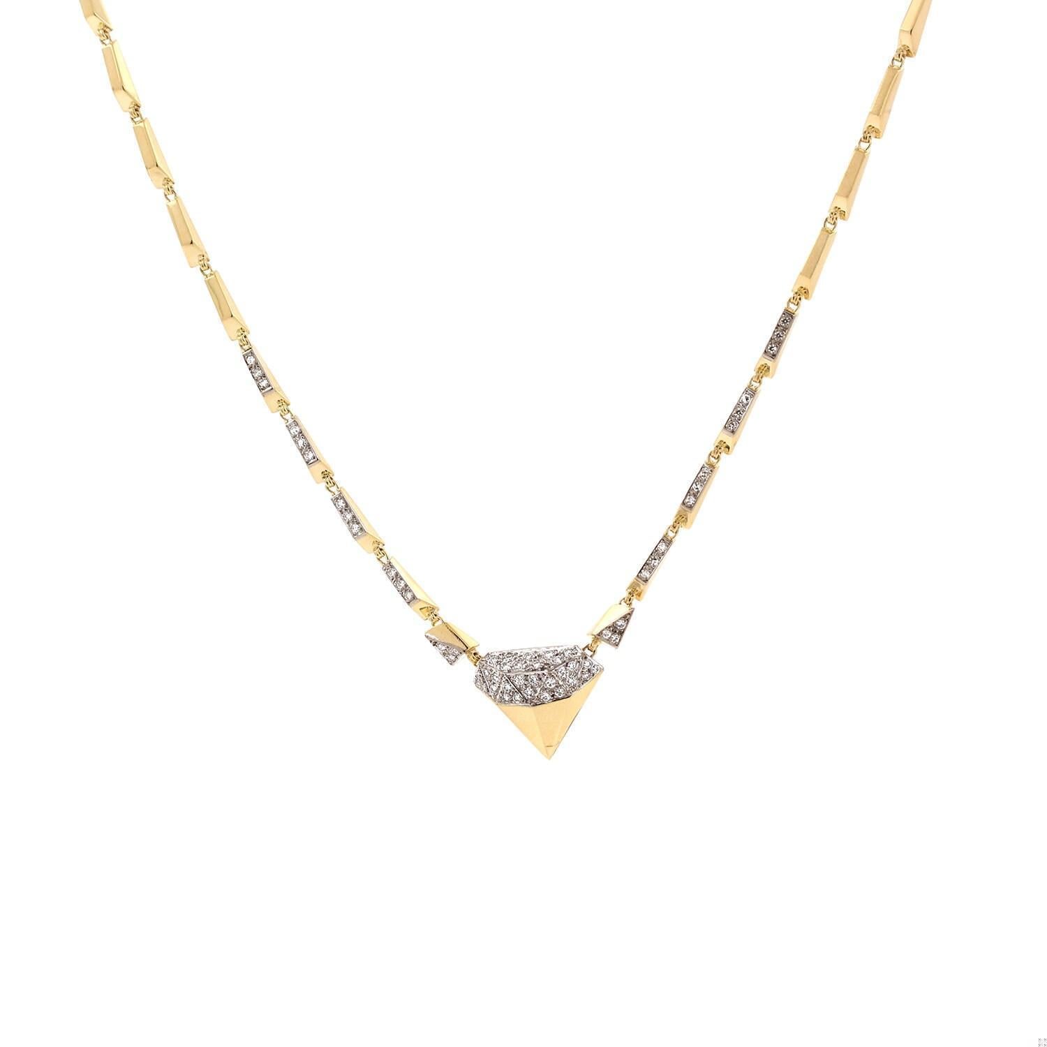 Diamond Station Necklace 18K Yellow Gold Specialty Link Chain 0.75 CTW 18.5"