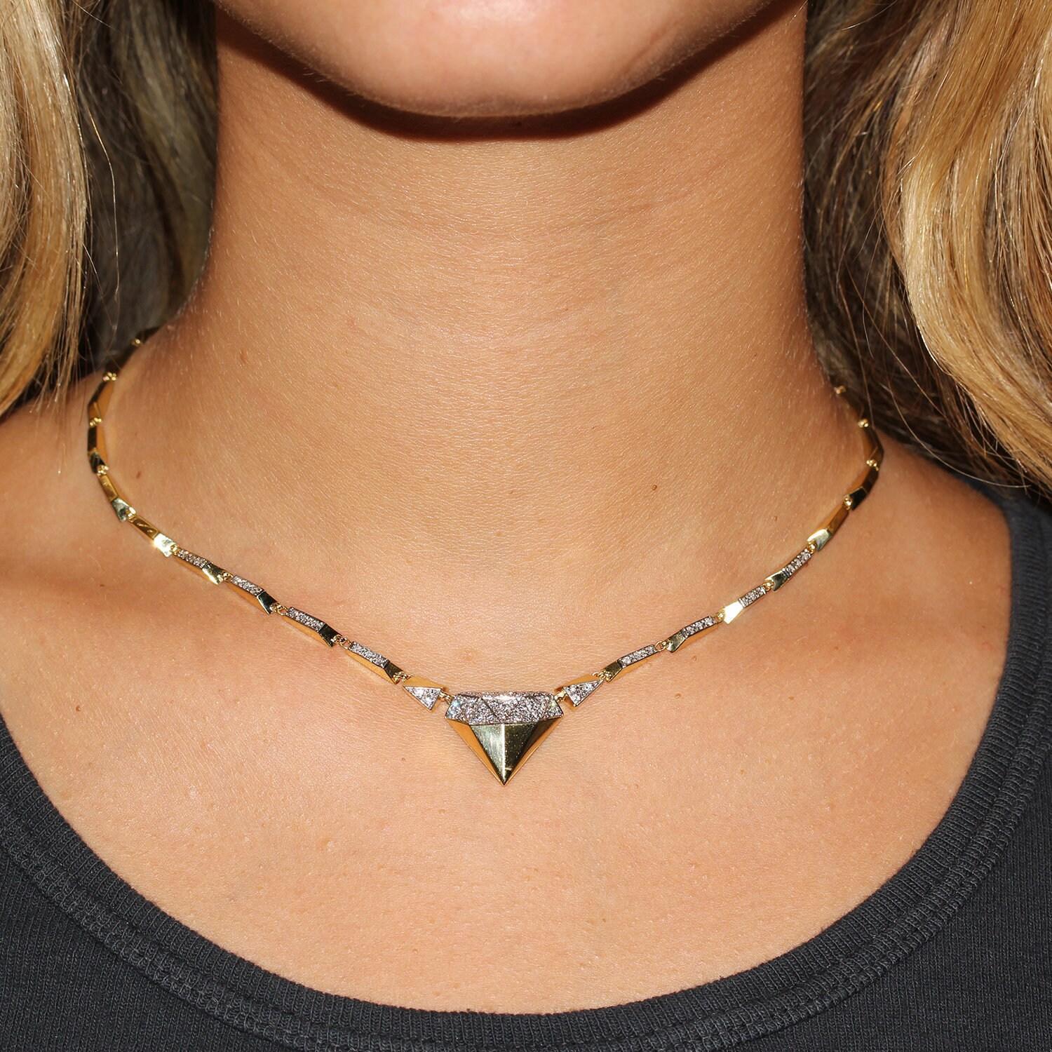 Diamond Station Necklace 18K Yellow Gold Specialty Link Chain 0.75 CTW 18.5"