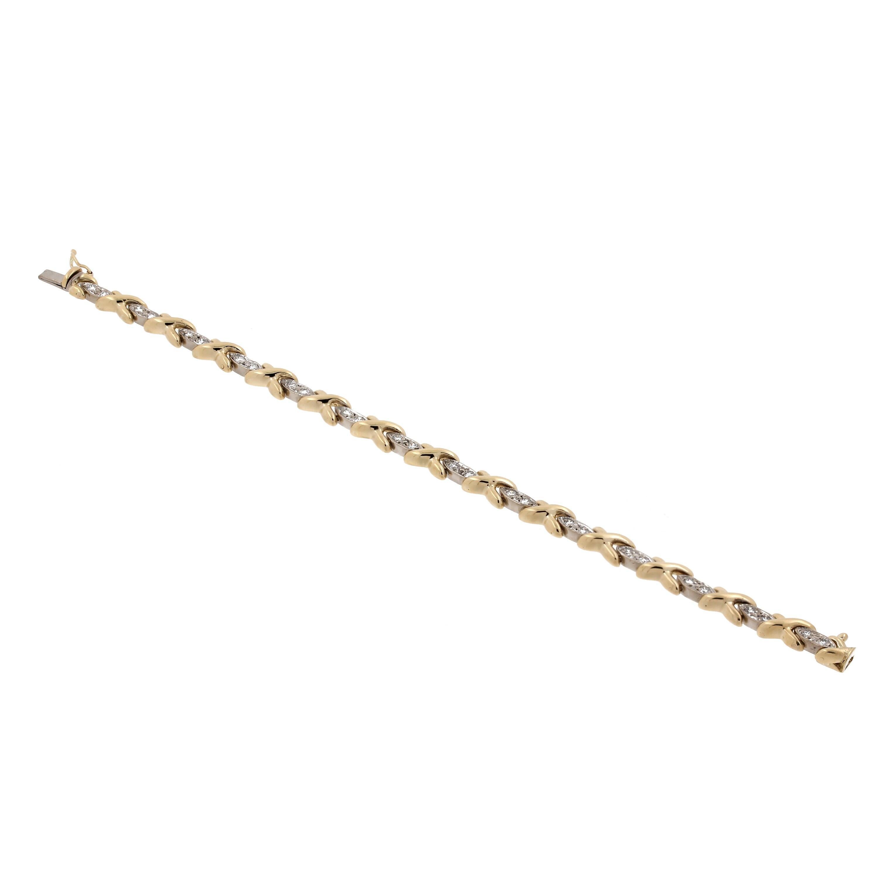 Diamond X Link Tennis Bracelet 14K Two-Tone Gold 1.00 CTW 6.75 Estate
