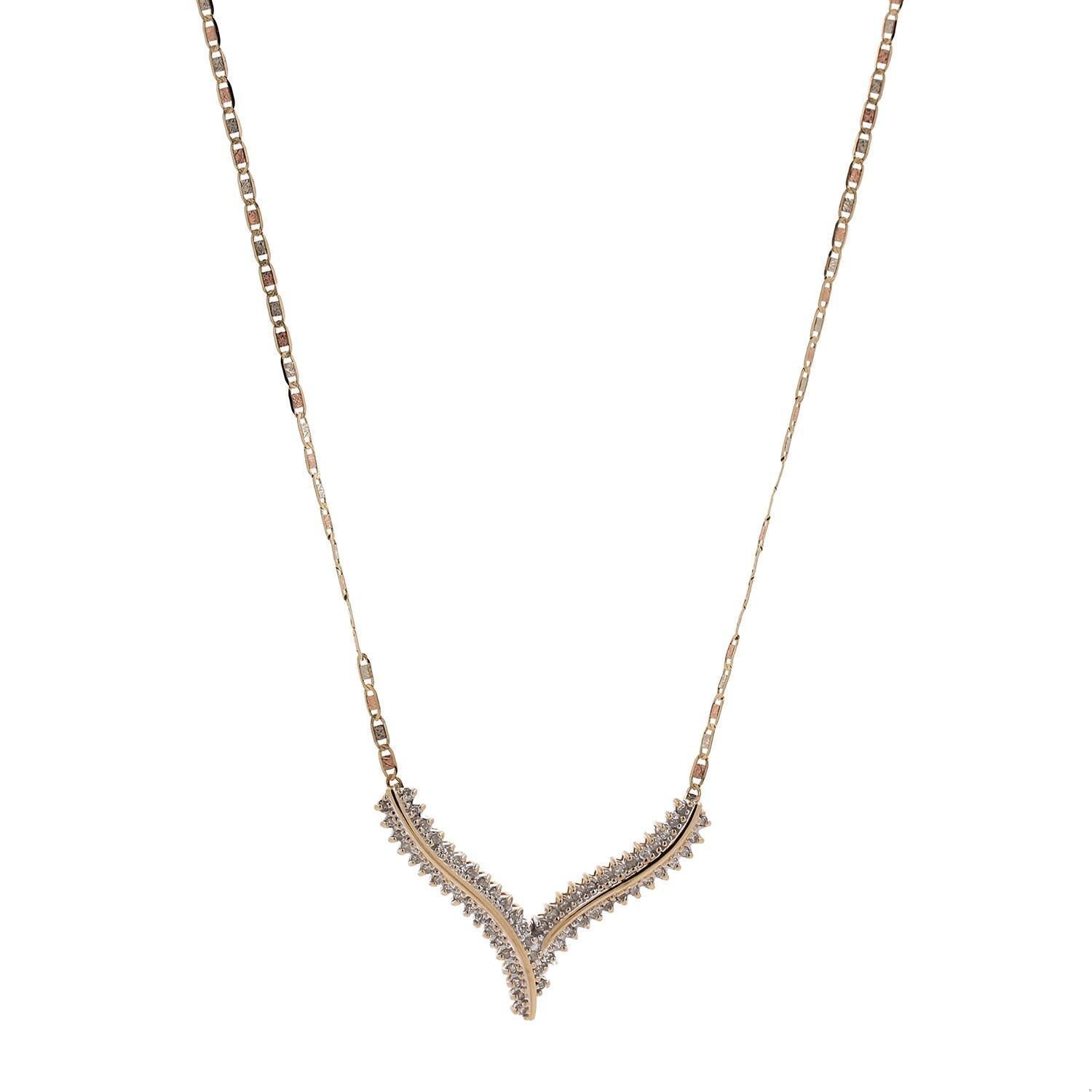 Diamond Y Necklace 14K Tri-Color Gold Mariner Link Chain 0.60 CTW 19.25" Estate