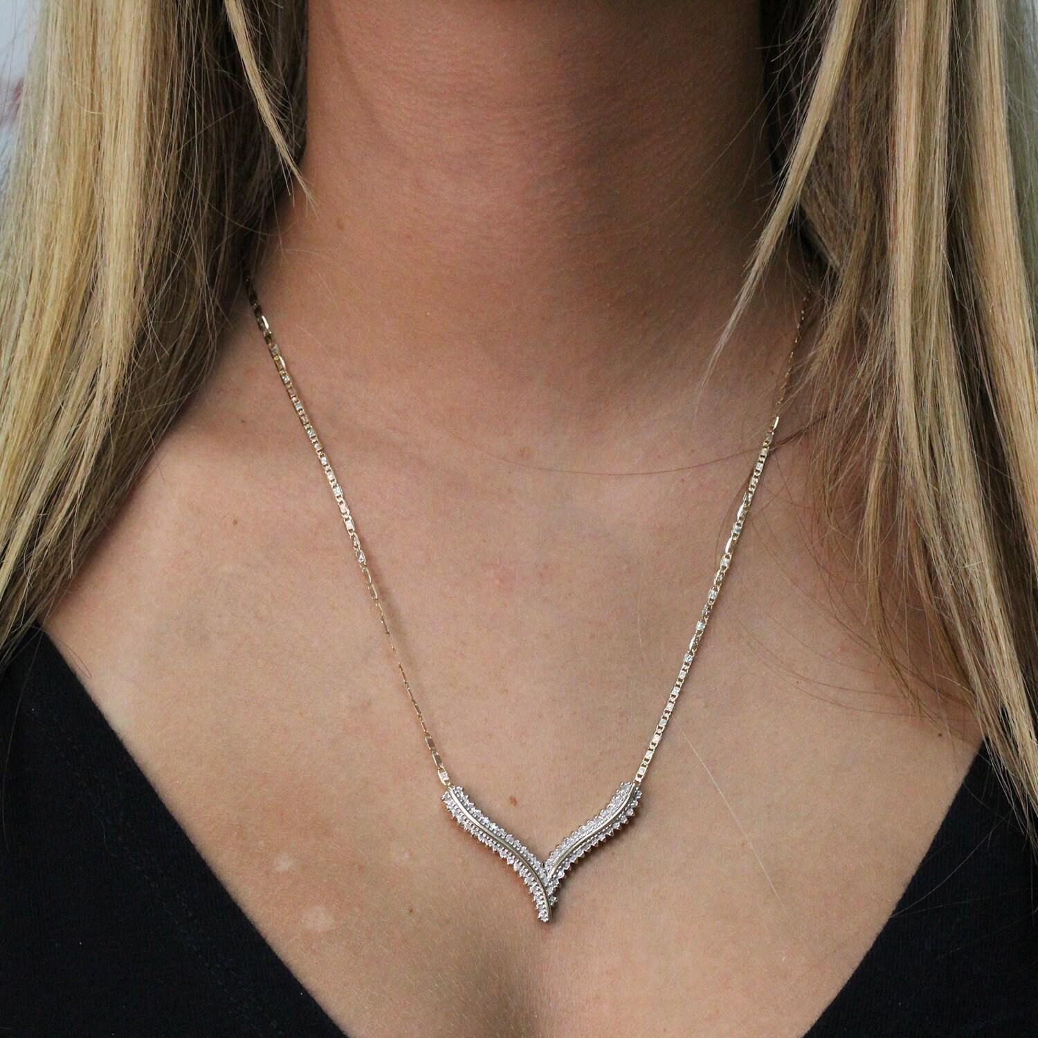 Diamond Y Necklace 14K Tri-Color Gold Mariner Link Chain 0.60 CTW 19.25" Estate