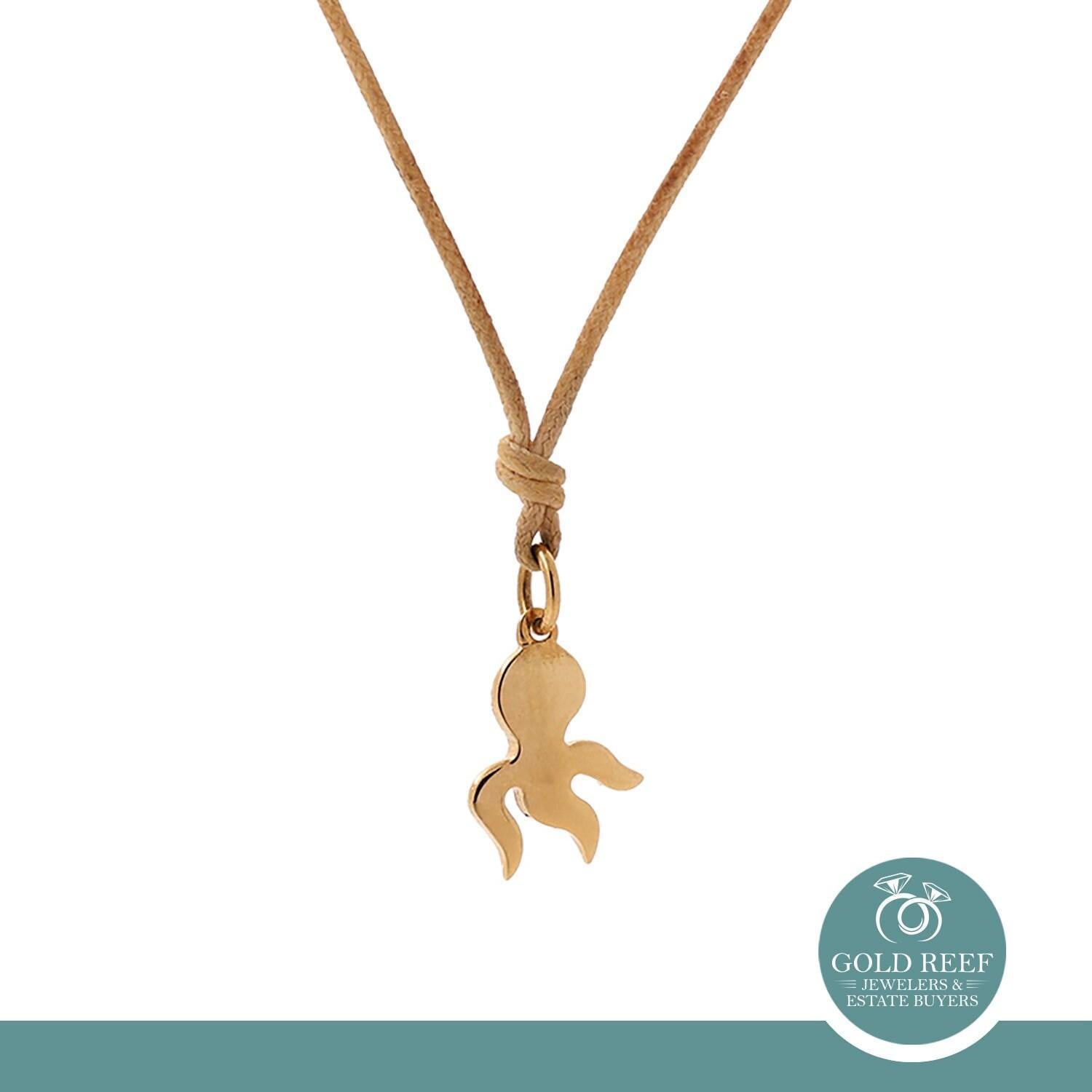 Pre Owned Estate Dodo Pomellato 18K Yellow Gold Octopus Charm Pendant On Cord 0.70