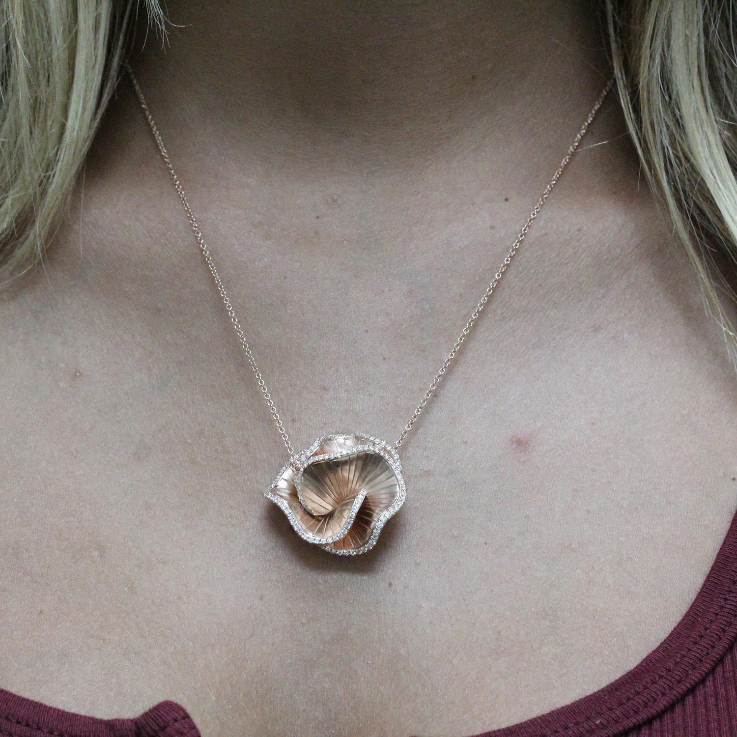 EFFY Pave Rose Diamond Pendant Chain Necklace 14K Rose Gold 0.85 TW 18"