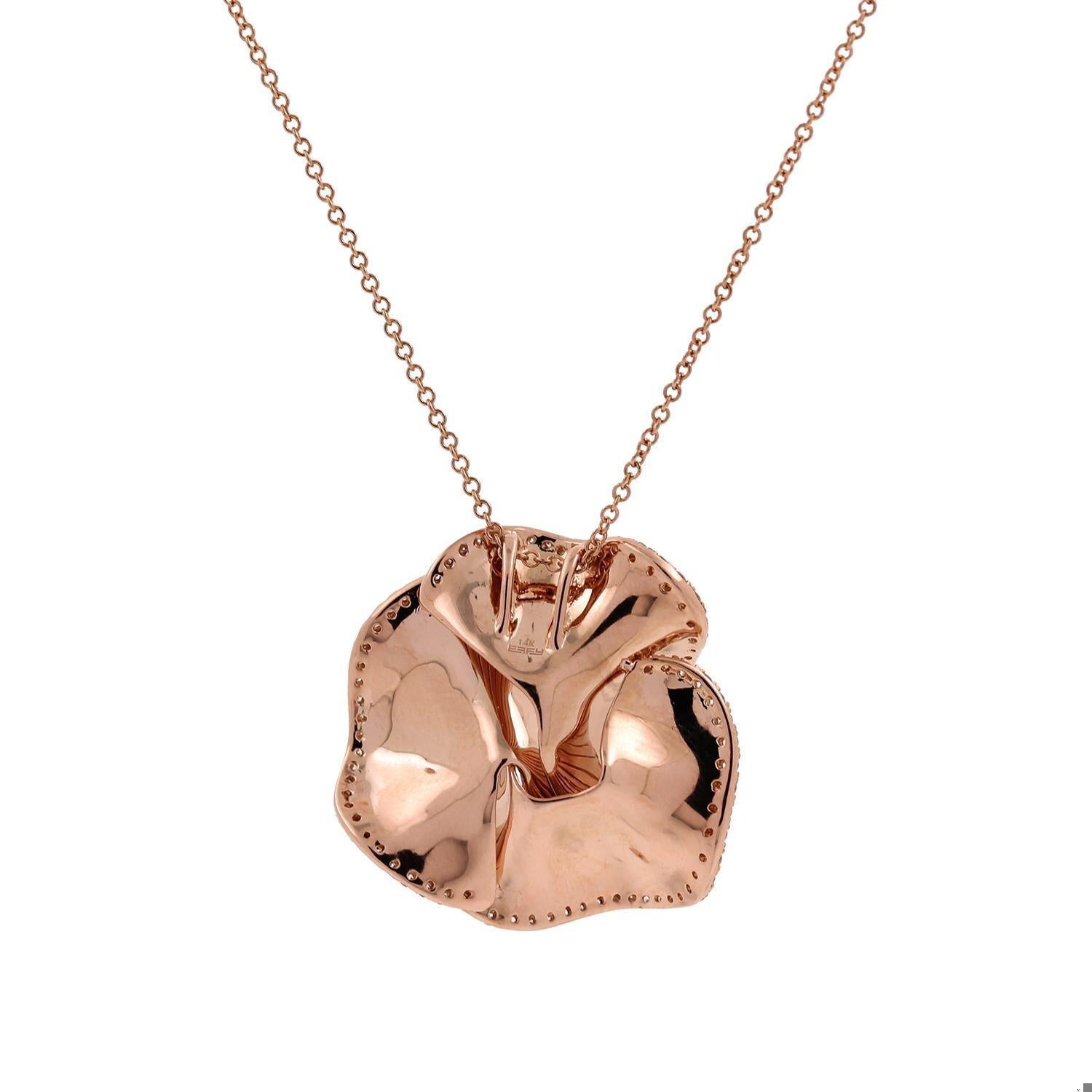 EFFY Pave Rose Diamond Pendant Chain Necklace 14K Rose Gold 0.85 TW 18"