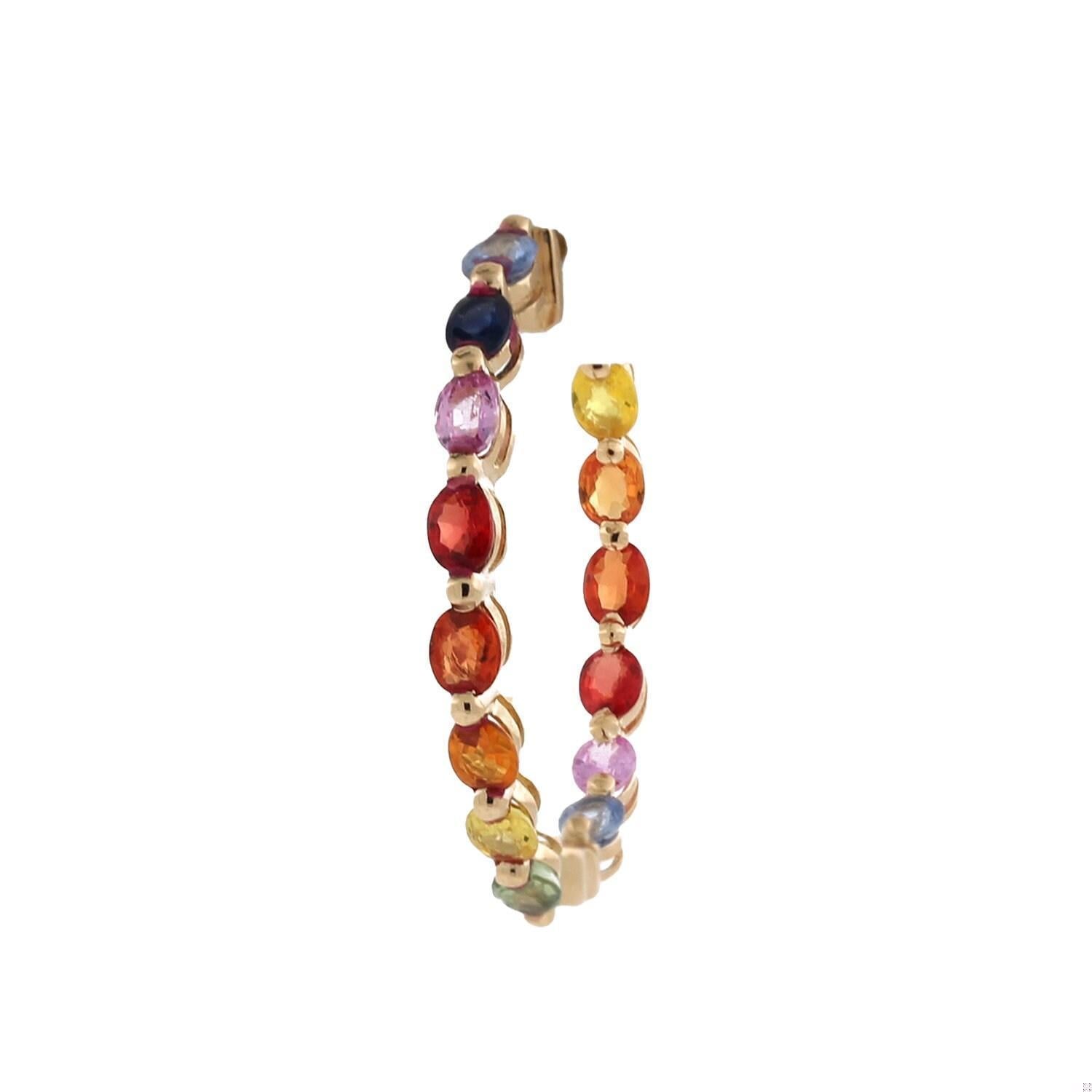 Effy Single Inside Out Multi Color Sapphire Hoop Earring 14K Yellow Gold 1.25"