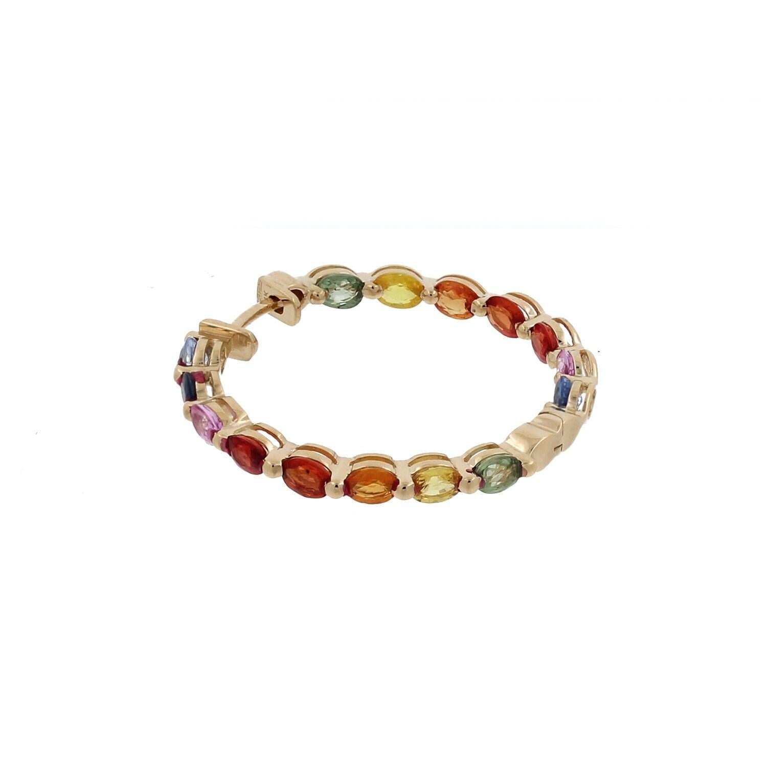 Effy Single Inside Out Multi Color Sapphire Hoop Earring 14K Yellow Gold 1.25"