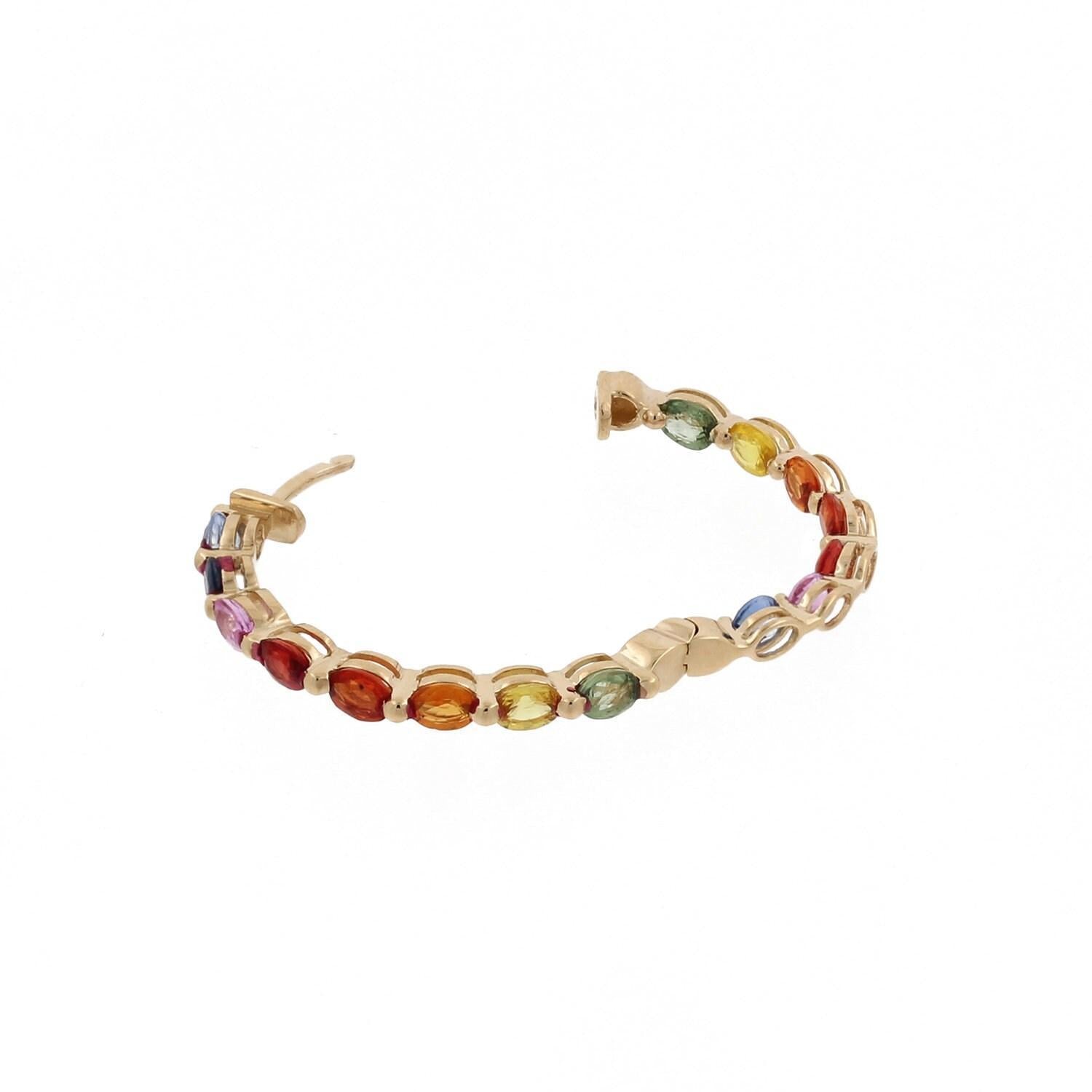 Effy Single Inside Out Multi Color Sapphire Hoop Earring 14K Yellow Gold 1.25"