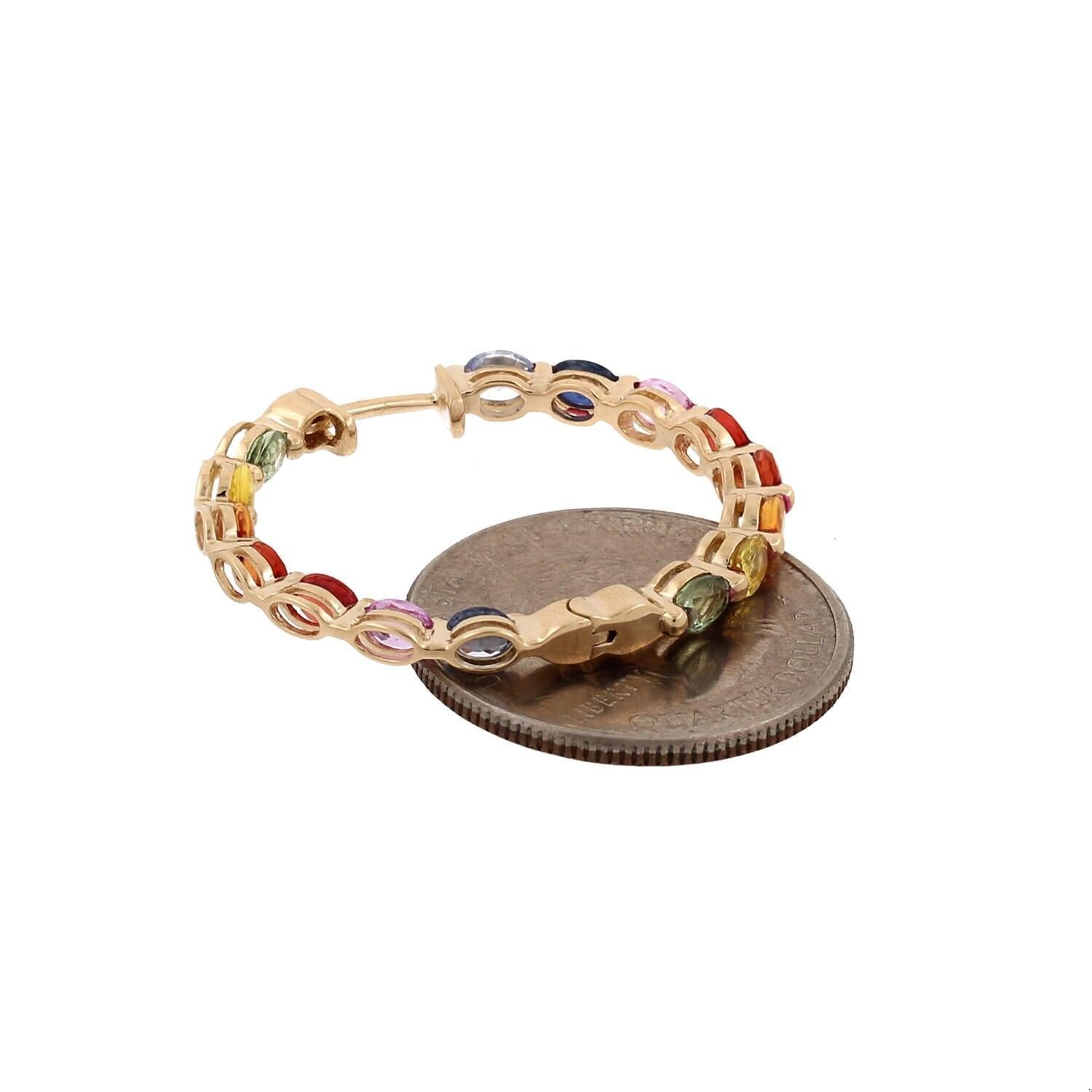 Effy Single Inside Out Multi Color Sapphire Hoop Earring 14K Yellow Gold 1.25"