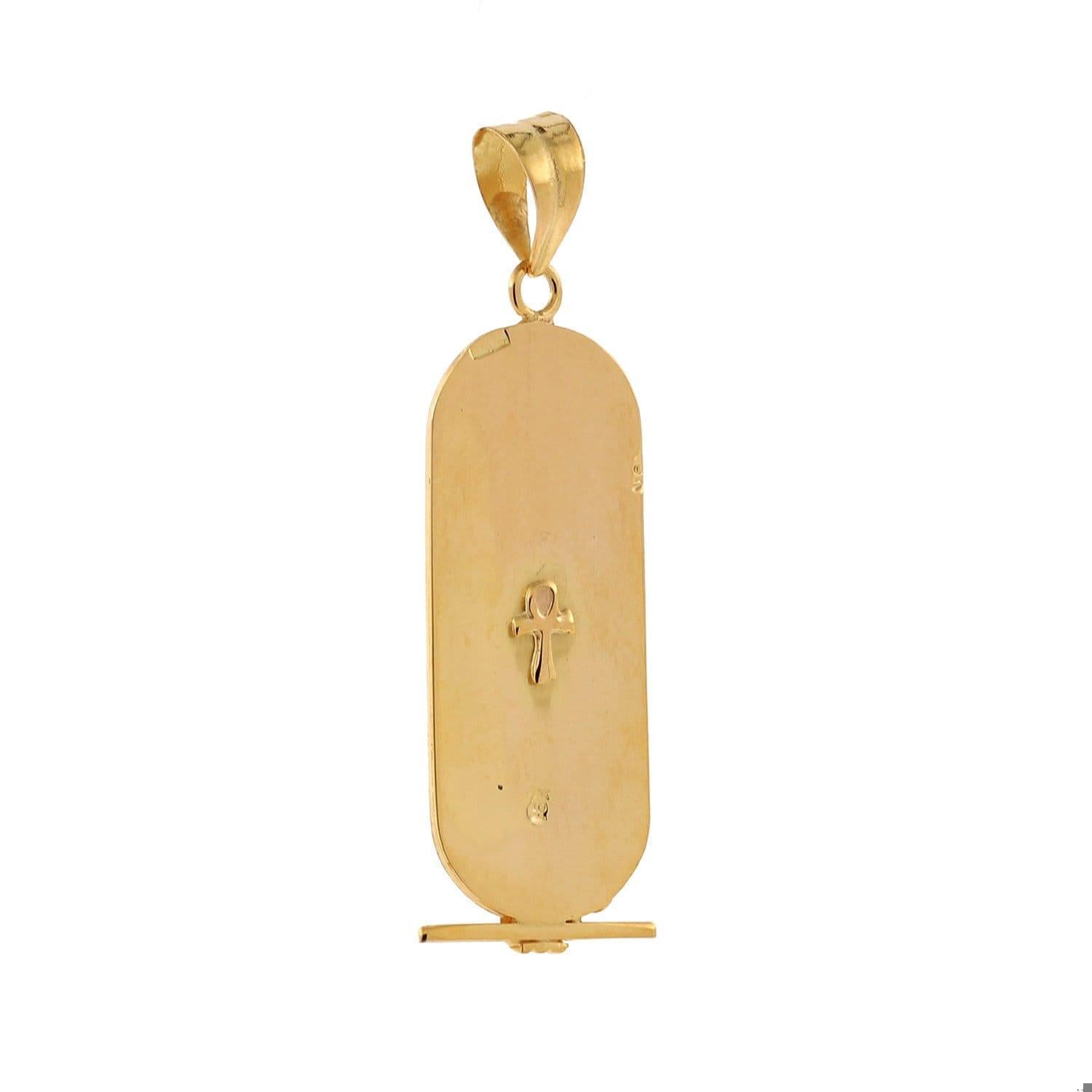 Egyptian Hieroglyphics Cartouche Bar Charm Pendant 18K Yellow Gold 1.80" Estate