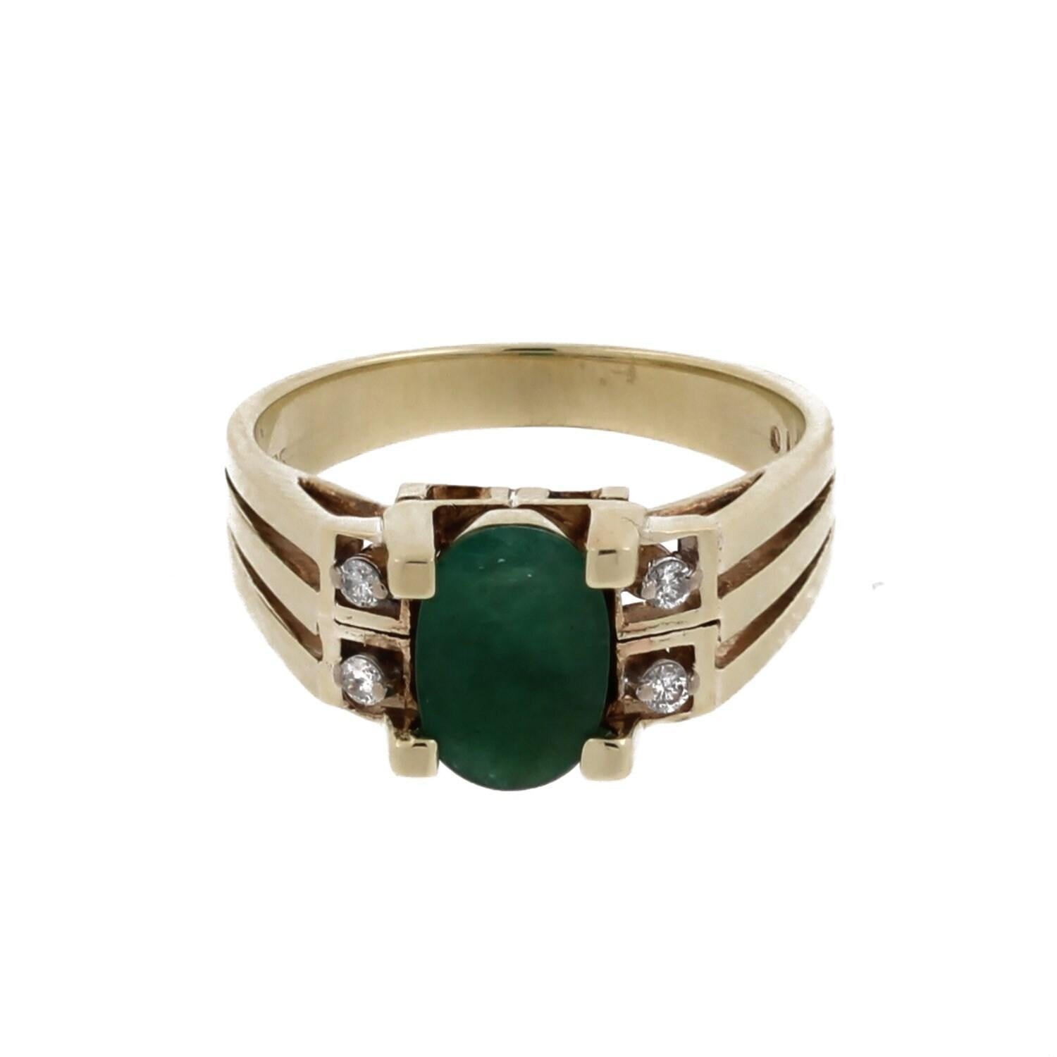 Emerald Diamond Cocktail Ring Yellow Gold 1.33 CTW Size 7.25 Ladies Estate