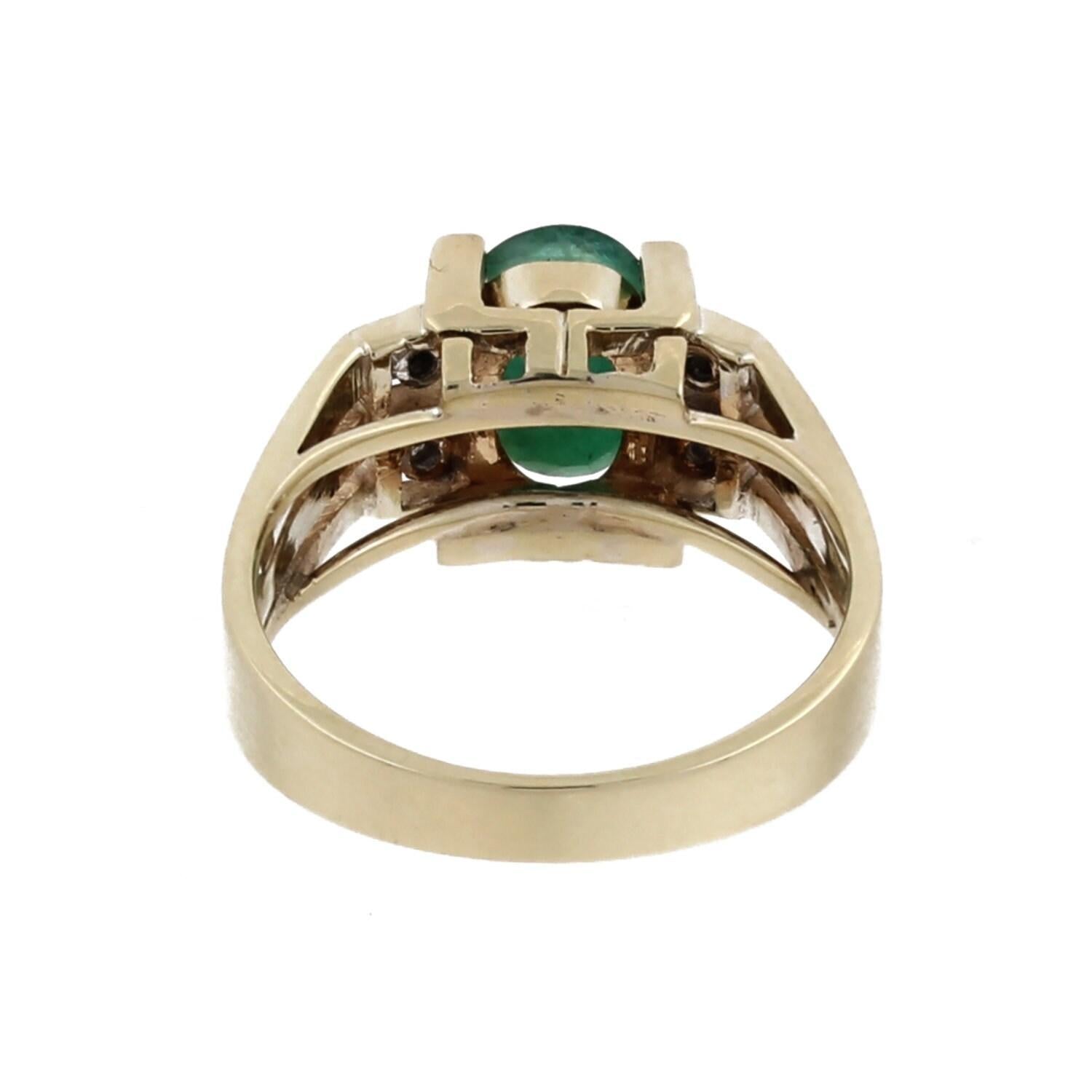 Emerald Diamond Cocktail Ring Yellow Gold 1.33 CTW Size 7.25 Ladies Estate