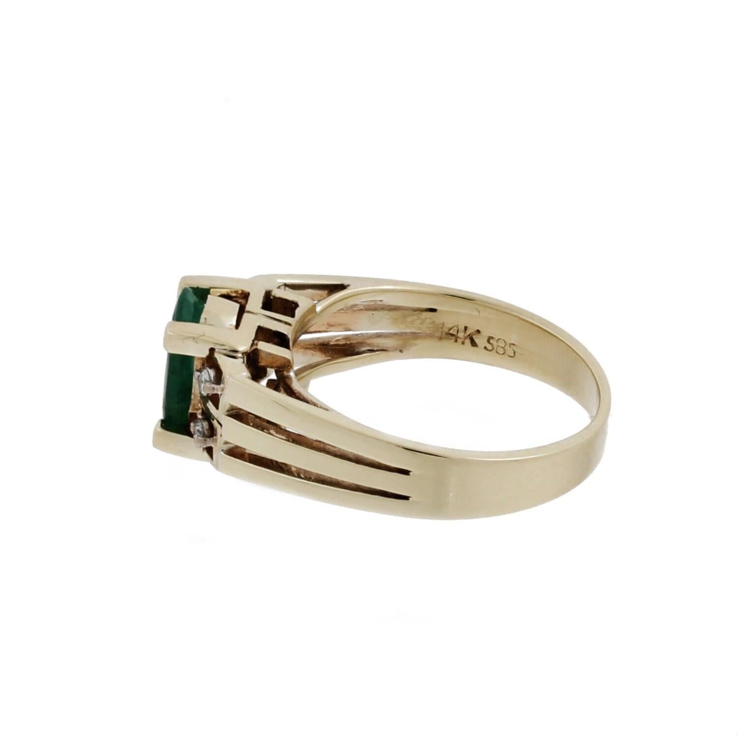 Emerald Diamond Cocktail Ring Yellow Gold 1.33 CTW Size 7.25 Ladies Estate