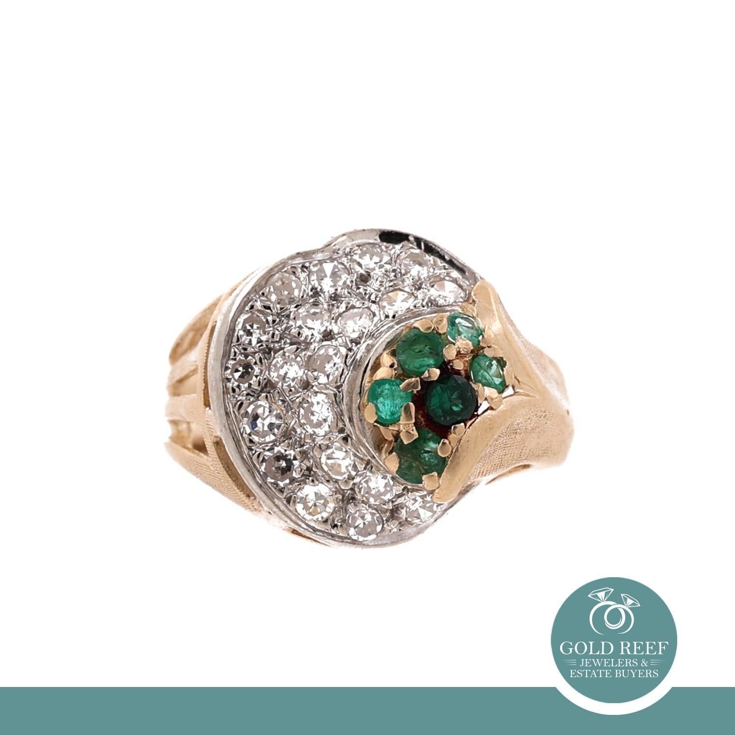 Vintage Emerald Diamond Ring Cocktail 14K Gold 0.68 CTW Size 4.25
