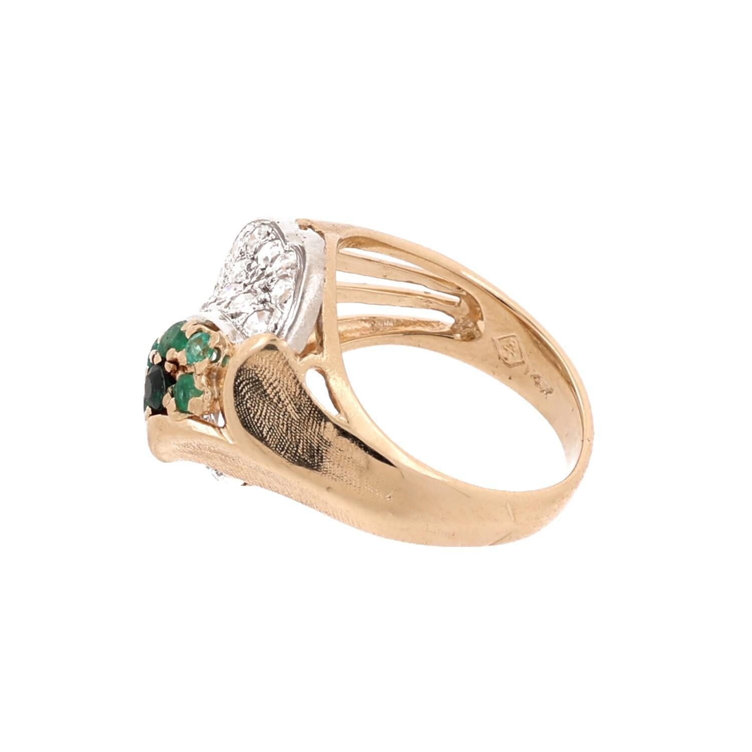 Vintage Emerald Diamond Ring Cocktail 14K Gold 0.68 CTW Size 4.25