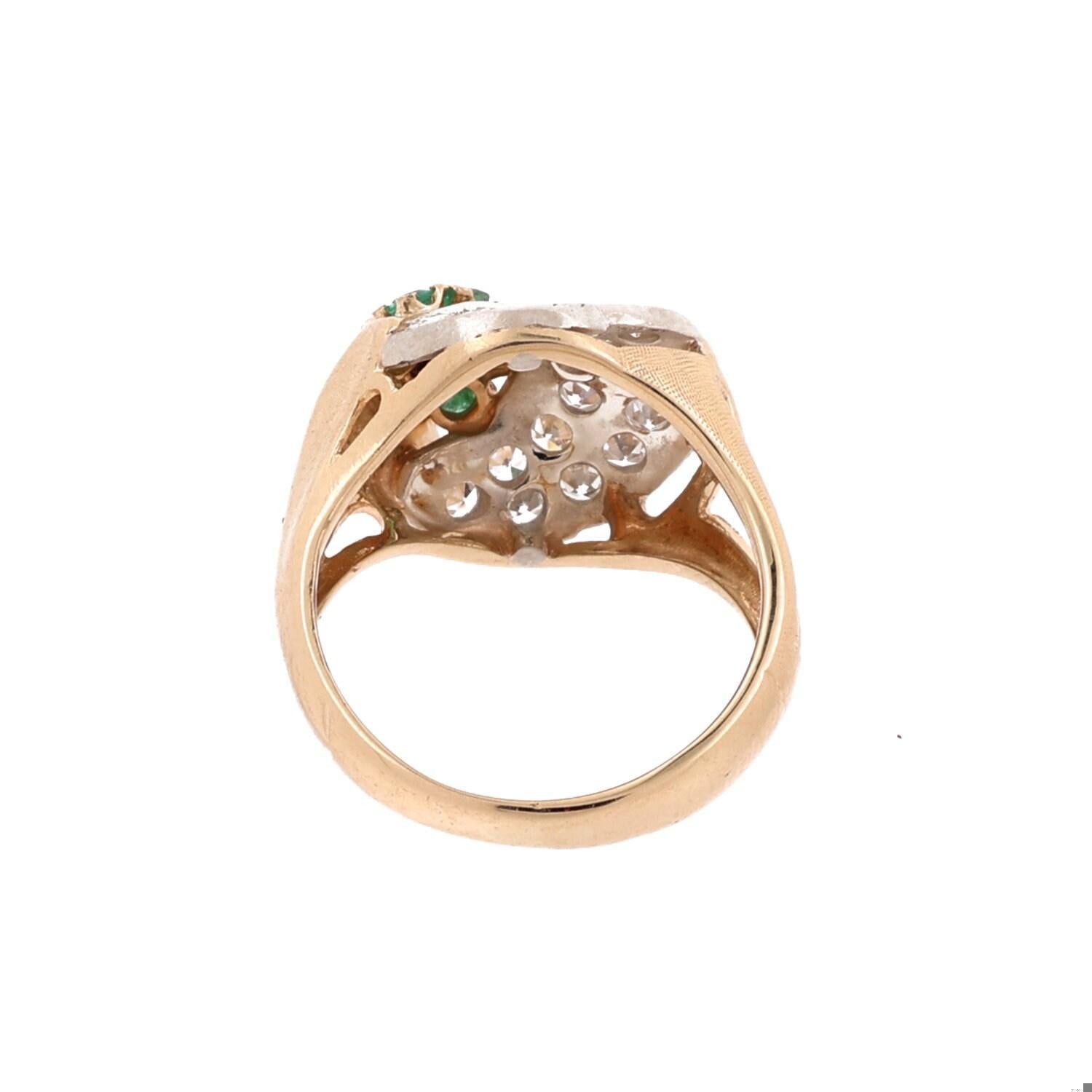 Vintage Emerald Diamond Ring Cocktail 14K Gold 0.68 CTW Size 4.25