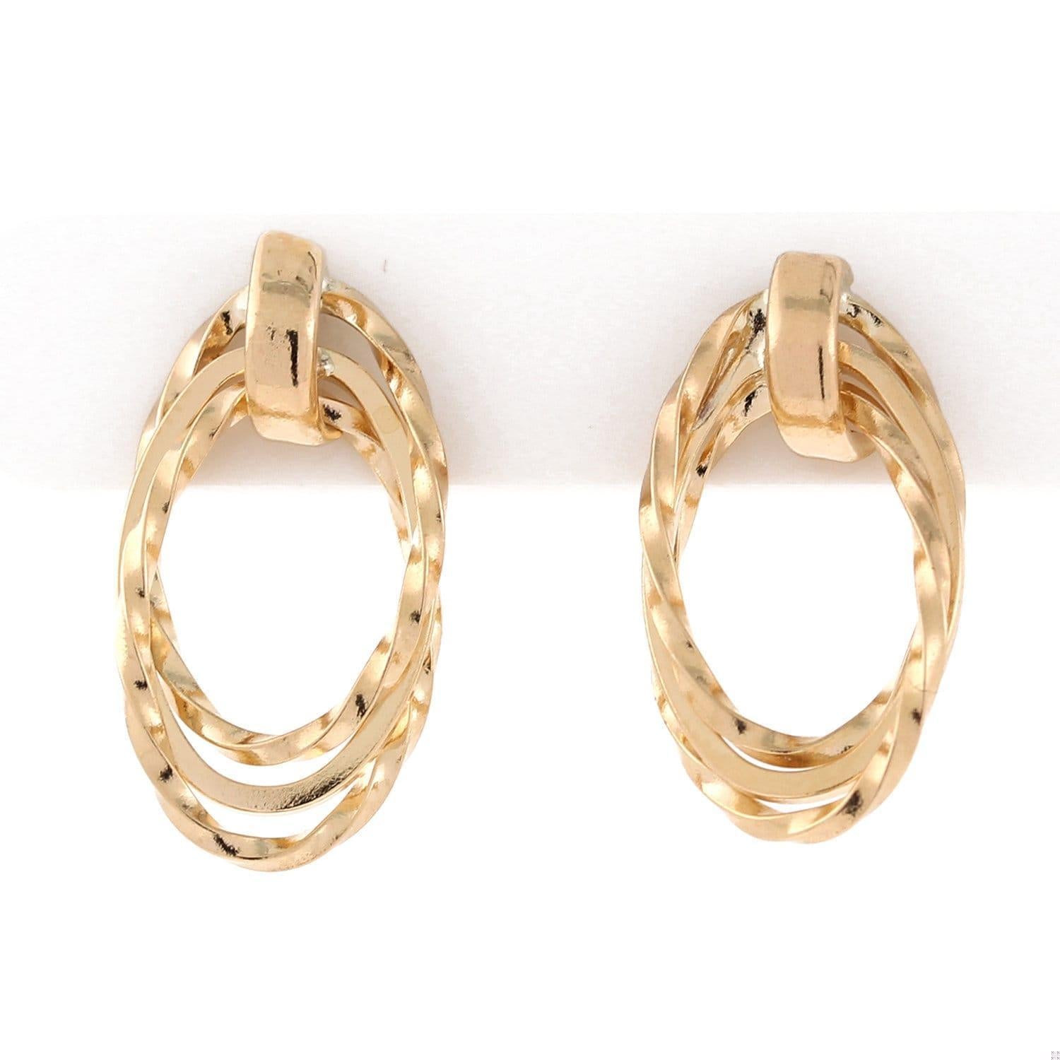 Estate 3-Strand Oval Drop Dangle Earrings 14K Yellow Gold Twisted Cable 0.75"