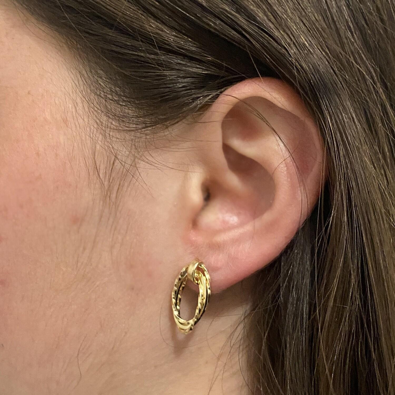 Estate 3-Strand Oval Drop Dangle Earrings 14K Yellow Gold Twisted Cable 0.75"