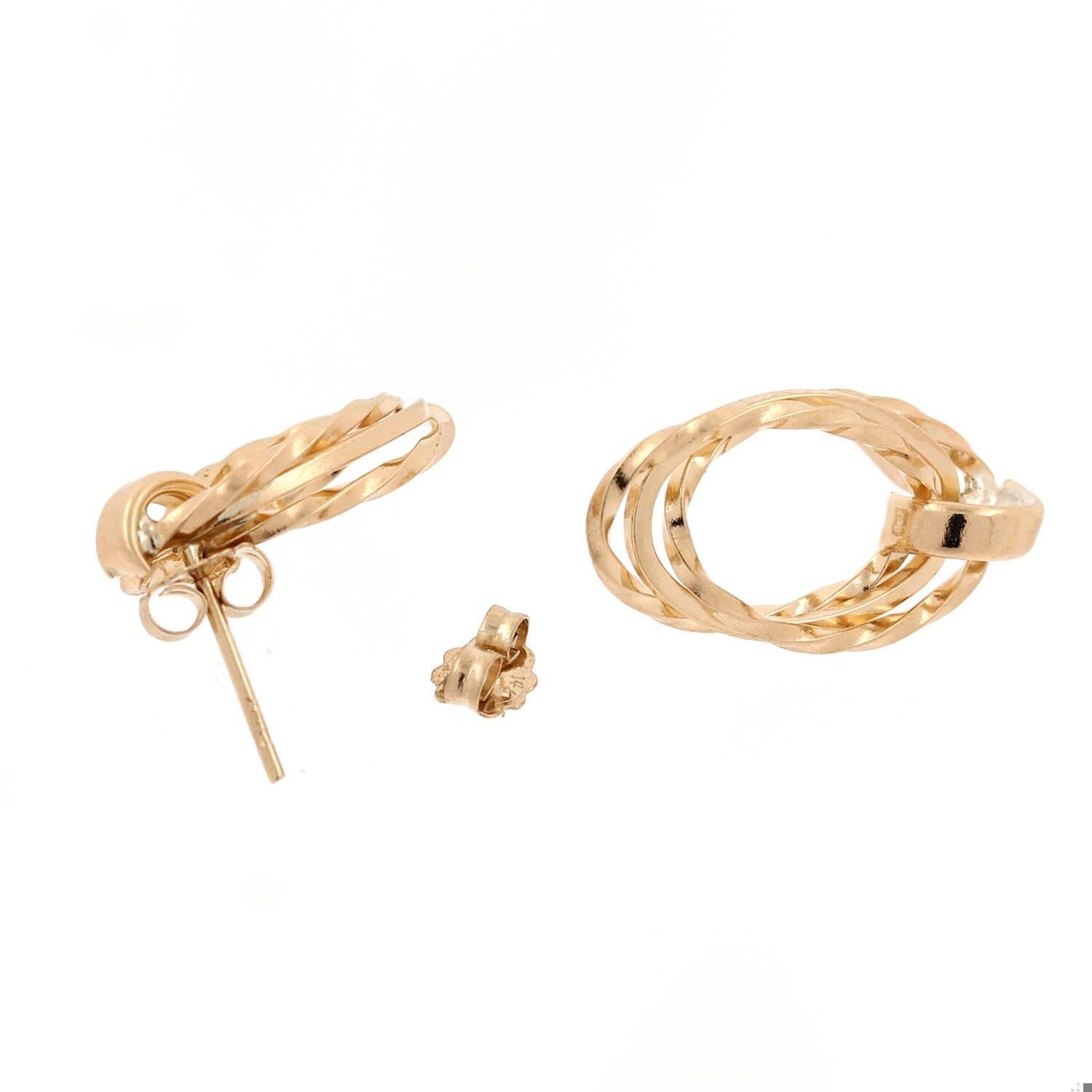 Estate 3-Strand Oval Drop Dangle Earrings 14K Yellow Gold Twisted Cable 0.75"