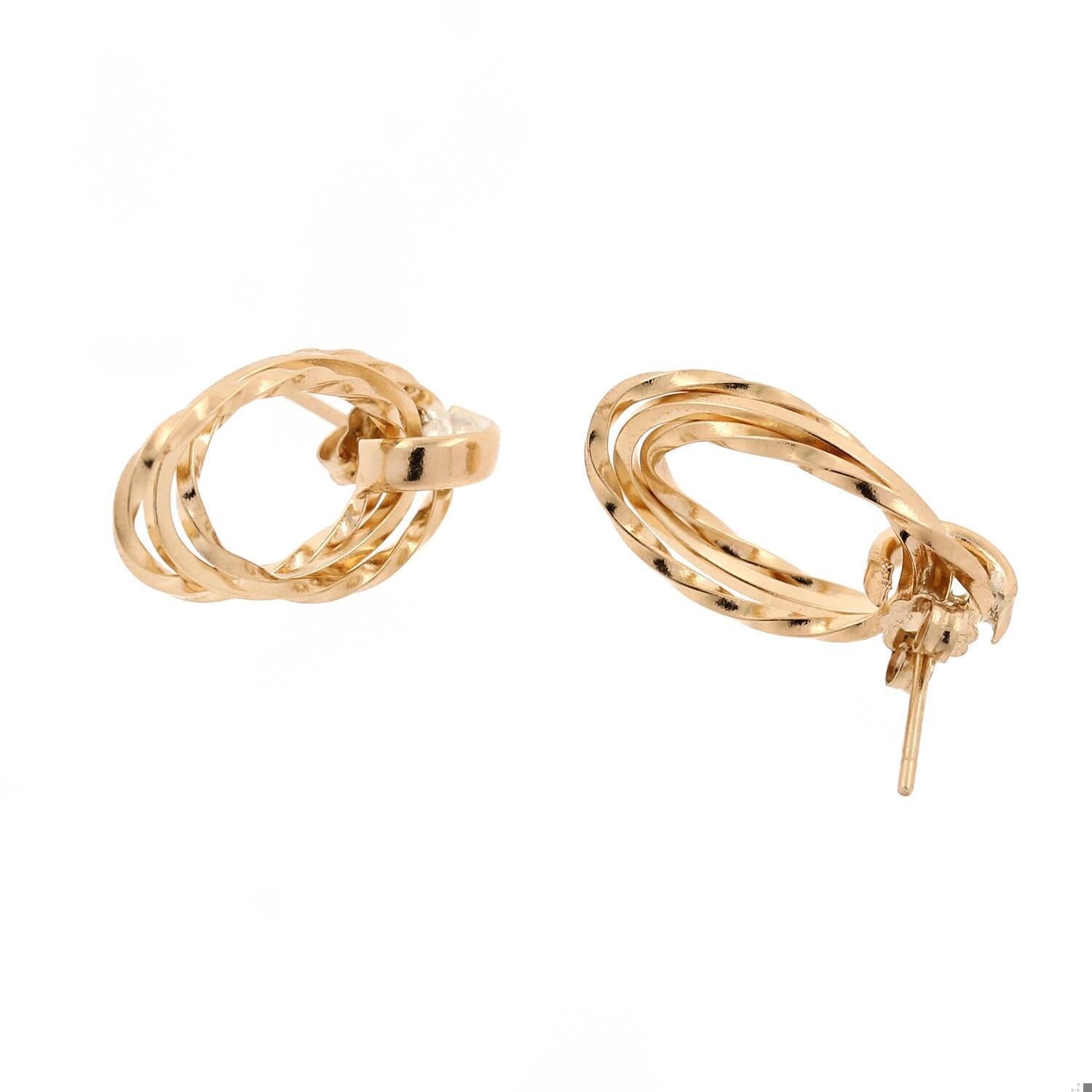 Estate 3-Strand Oval Drop Dangle Earrings 14K Yellow Gold Twisted Cable 0.75"