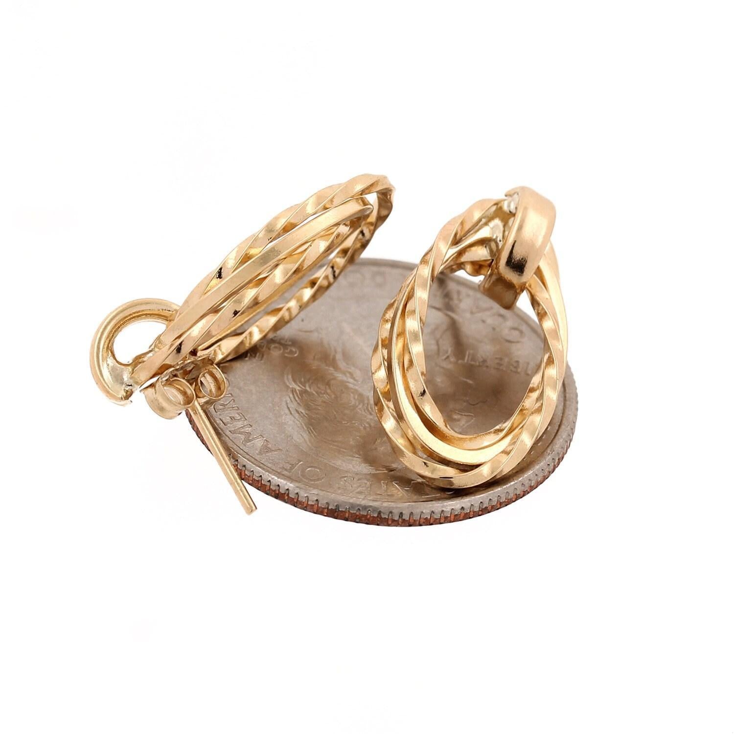 Estate 3-Strand Oval Drop Dangle Earrings 14K Yellow Gold Twisted Cable 0.75"