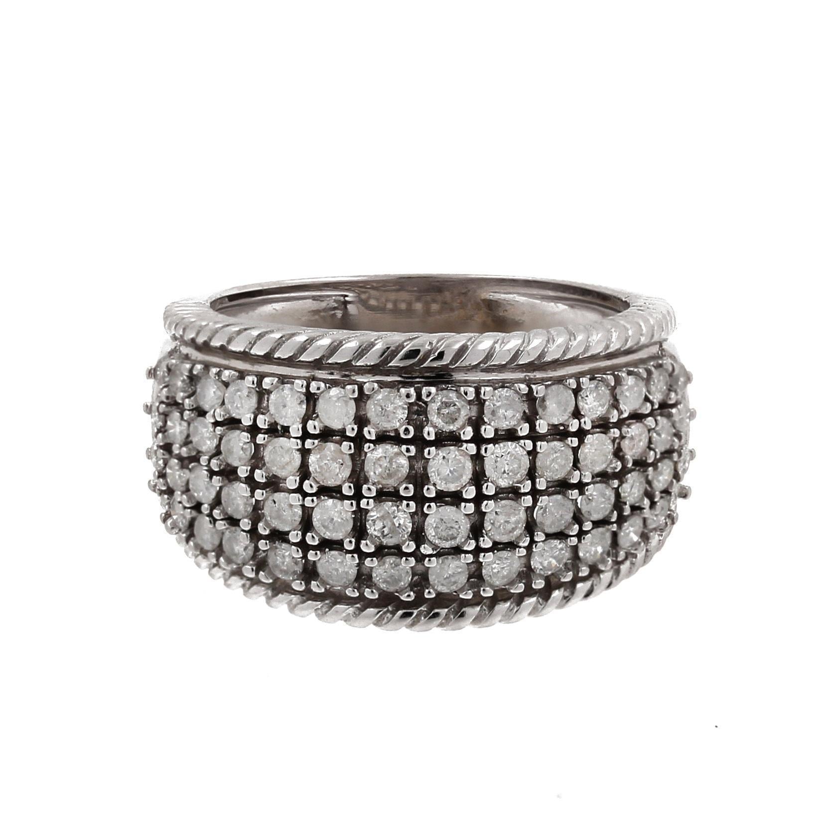 Estate 4-Row Diamond Wide Ring Band 14K White Gold 0.99 CTW Size 7.25 Ladies
