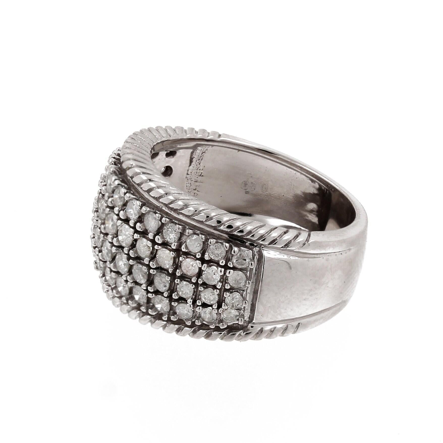 Estate 4-Row Diamond Wide Ring Band 14K White Gold 0.99 CTW Size 7.25 Ladies