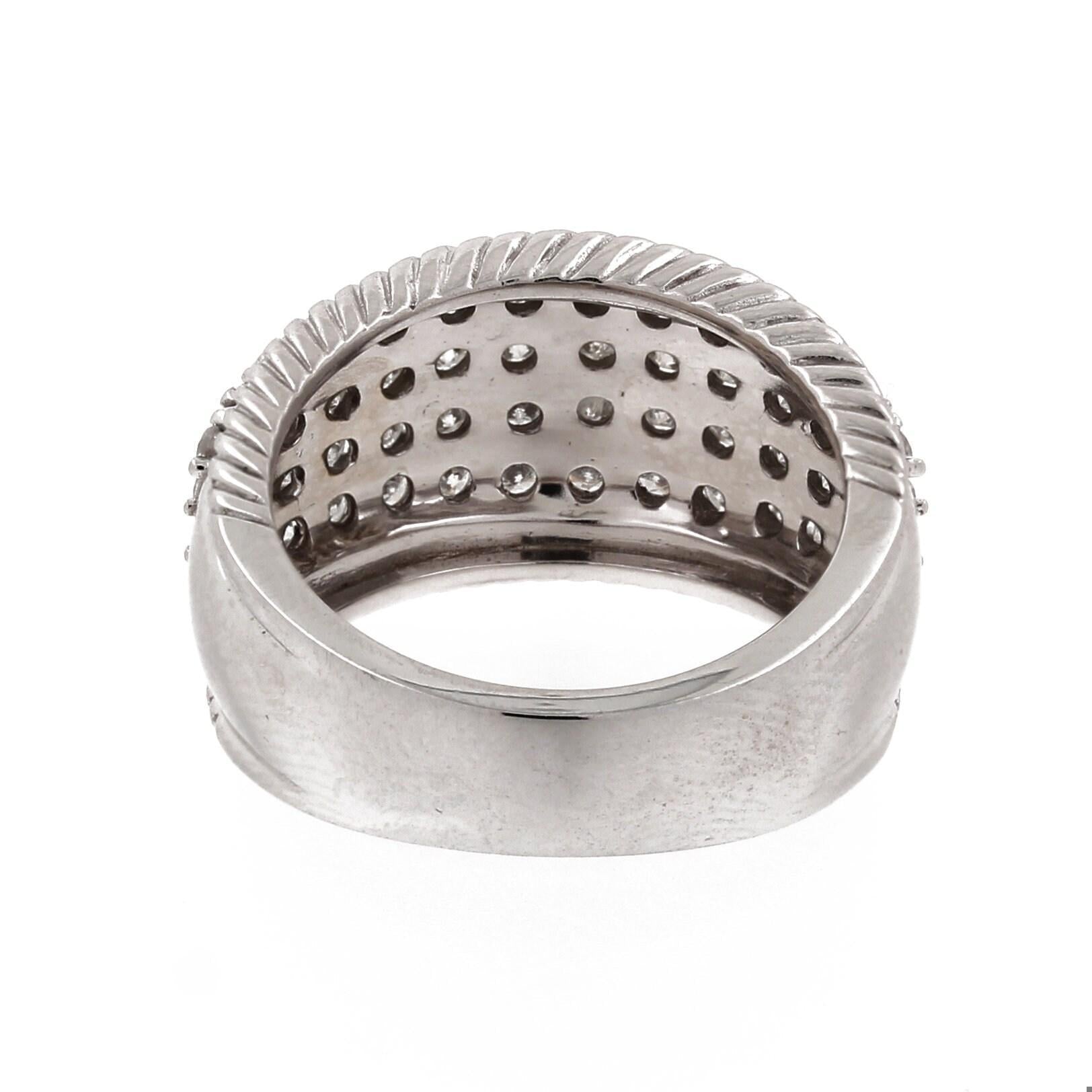 Estate 4-Row Diamond Wide Ring Band 14K White Gold 0.99 CTW Size 7.25 Ladies