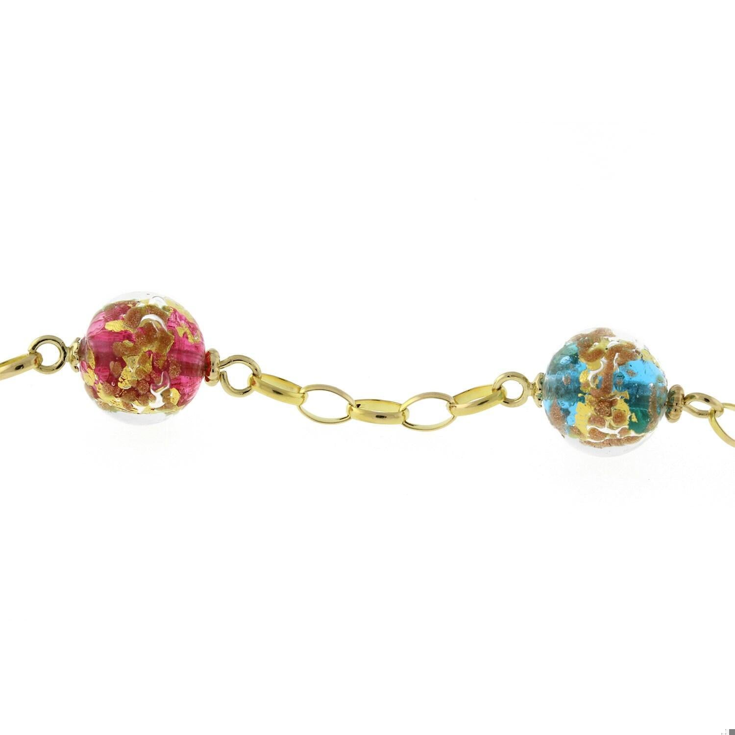 Acrylic Colored Beads With Gold Flecks Chain Necklace 14K Yellow Gold 17" Ladies