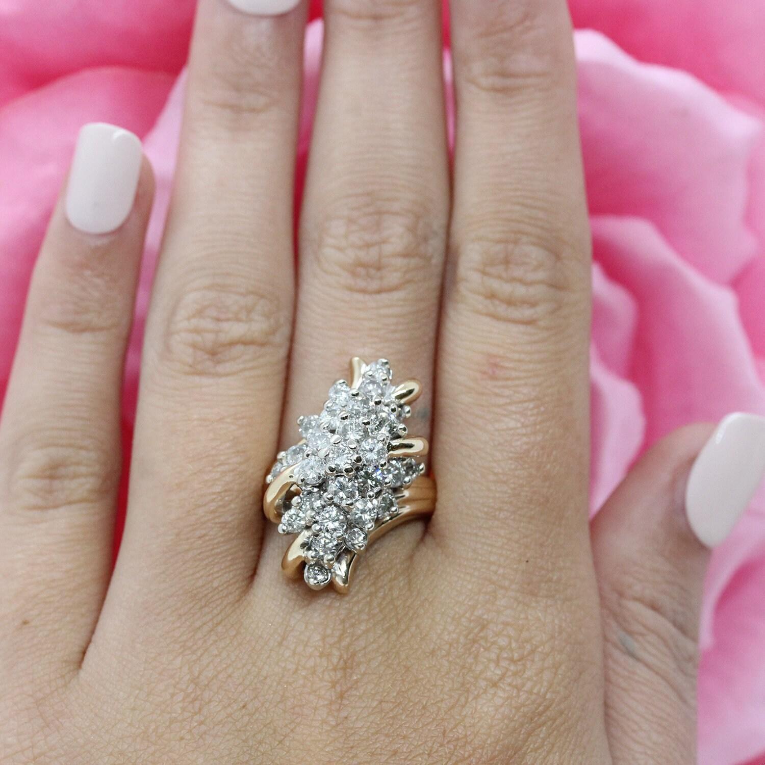 Estate Cascade Diamond Ring 14K Yellow Gold 1.50 CTW Ladies Vintage Size 5.75
