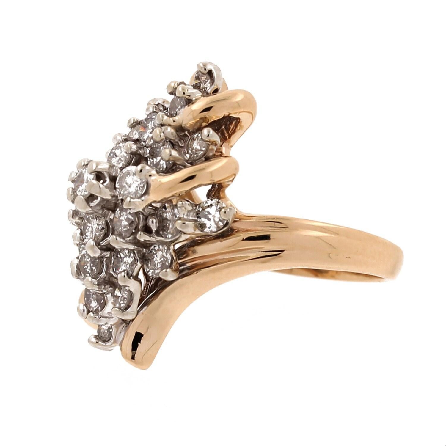 Estate Cascade Diamond Ring 14K Yellow Gold 1.50 CTW Ladies Vintage Size 5.75