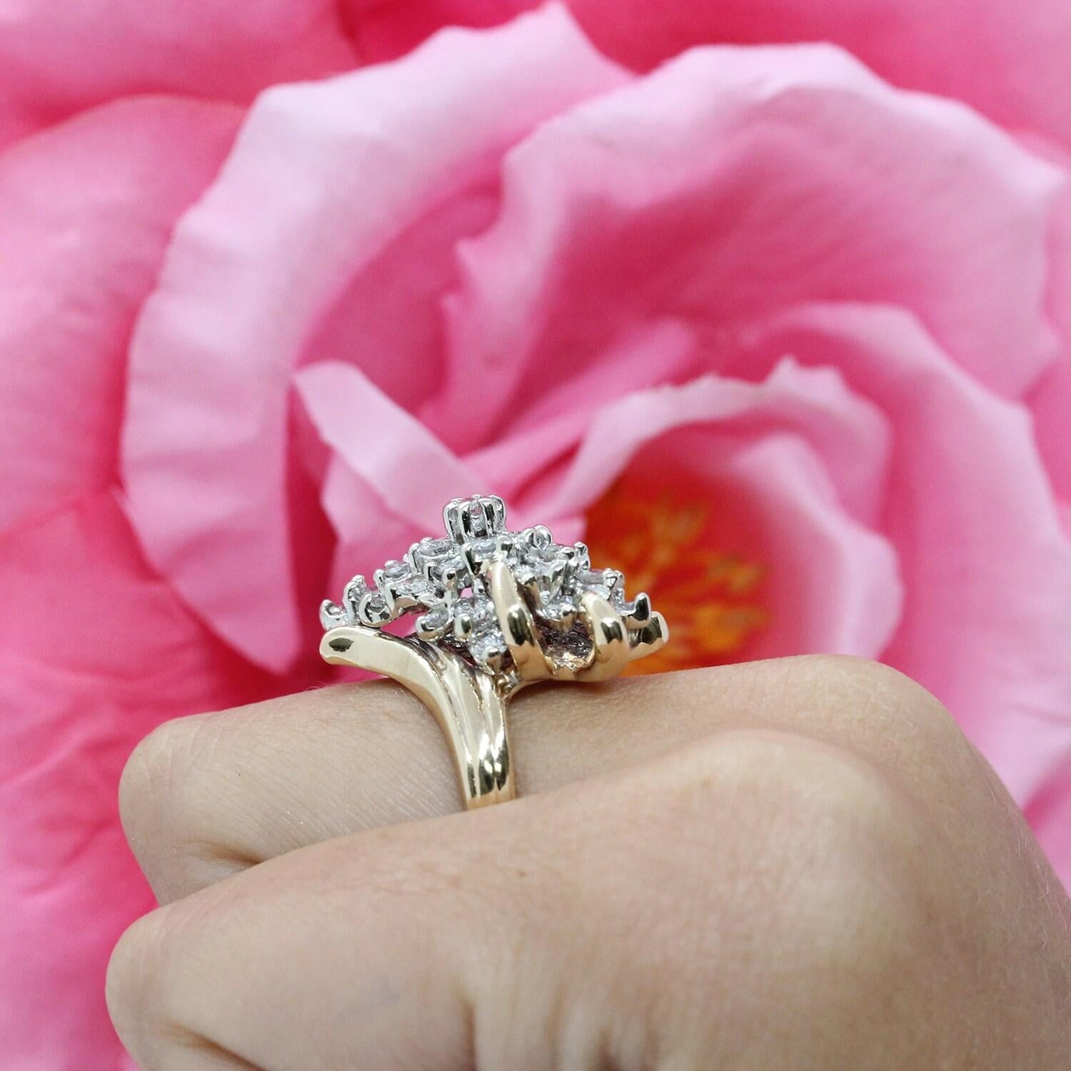 Estate Cascade Diamond Ring 14K Yellow Gold 1.50 CTW Ladies Vintage Size 5.75