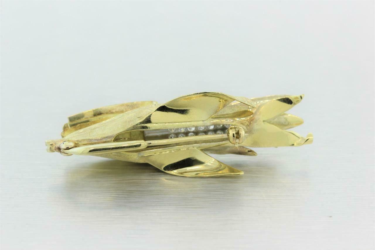 Estate Diamond Corn Stalk Ladies Brooch 18K Two-Tone Gold 1.25 CTW Diamonds