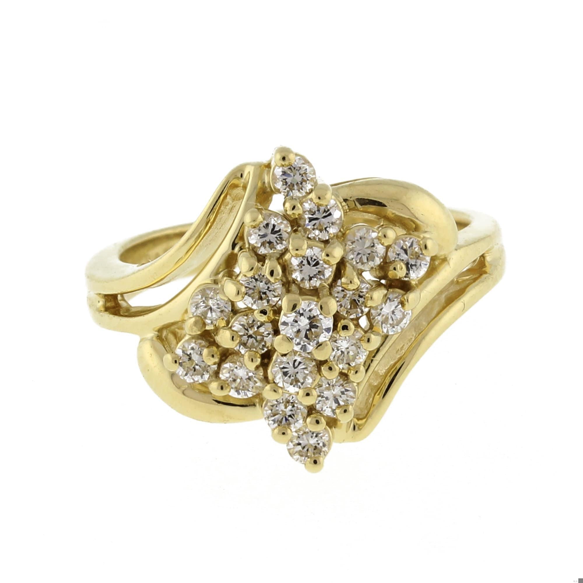 0.75 TW Cluster Diamond Swirl Cocktail Ring 14K Yellow Gold Ladies Size 4.5